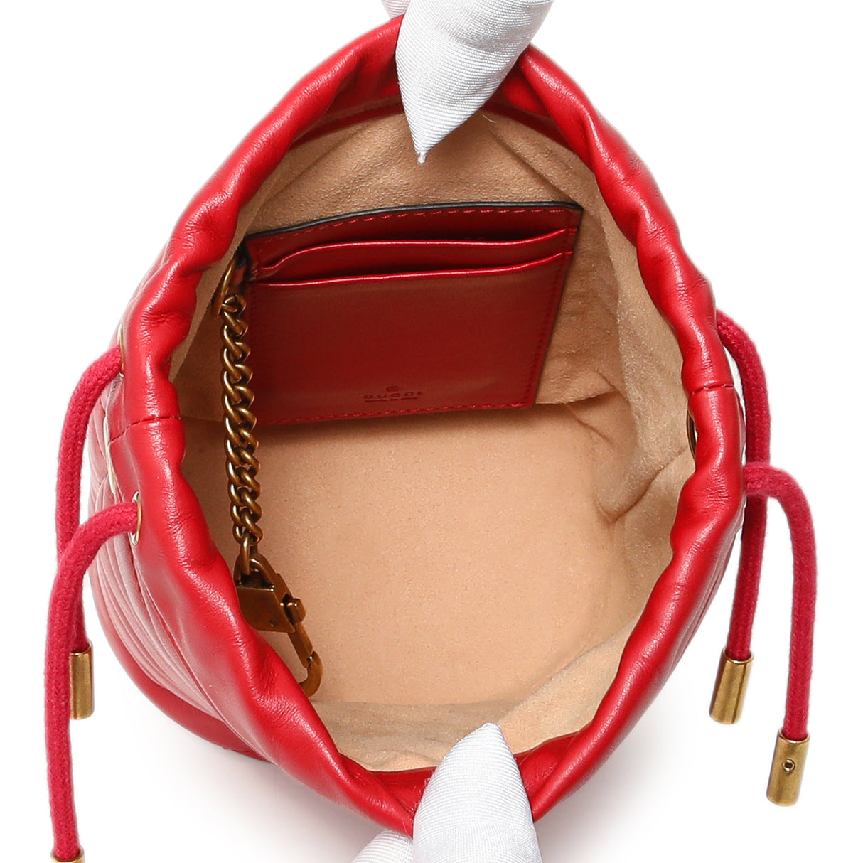 Gucci Red Calfskin Matelasse Mini GG Marmont Bucket Handbags Gucci