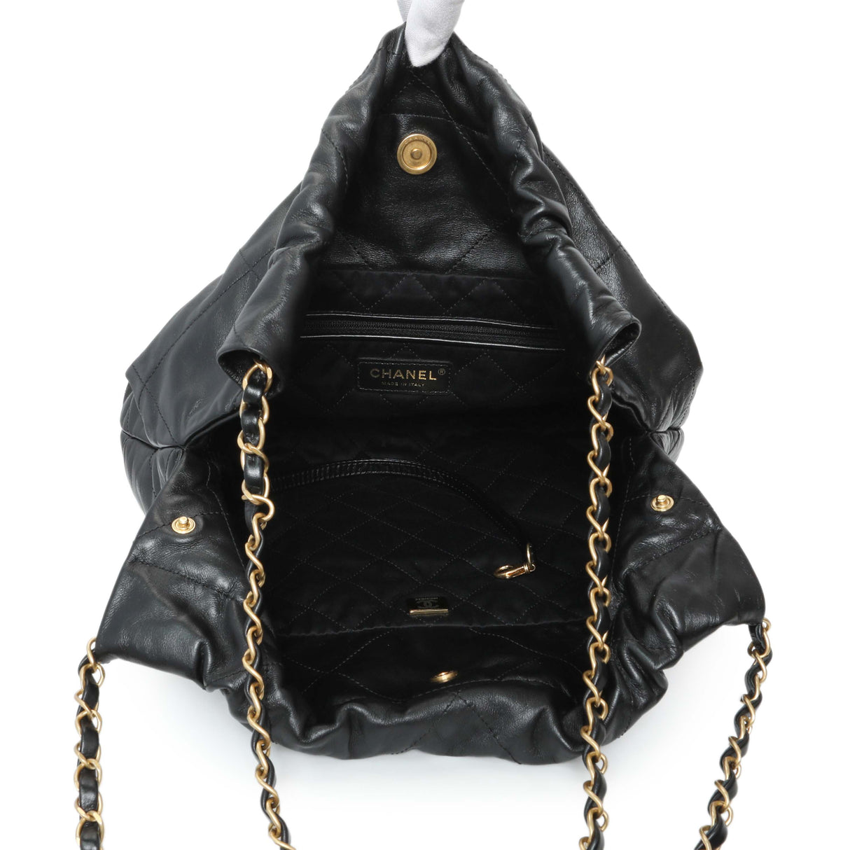 Chanel Black Shiny Calfskin Quilted Small Chanel 22