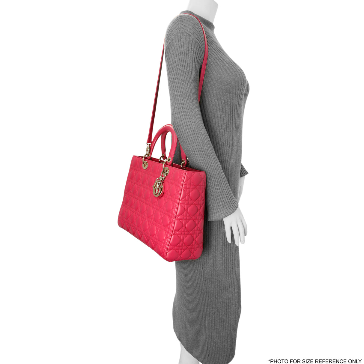 Christian Dior Fuchsia Lambskin Cannage Large Lady Dior Handbags Christian Dior