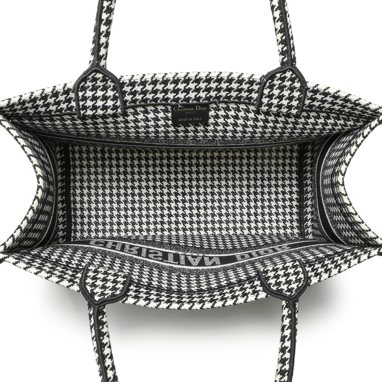 Christian Dior Black White Houndstooth Canvas Medium Book Tote Handbags Christian Dior