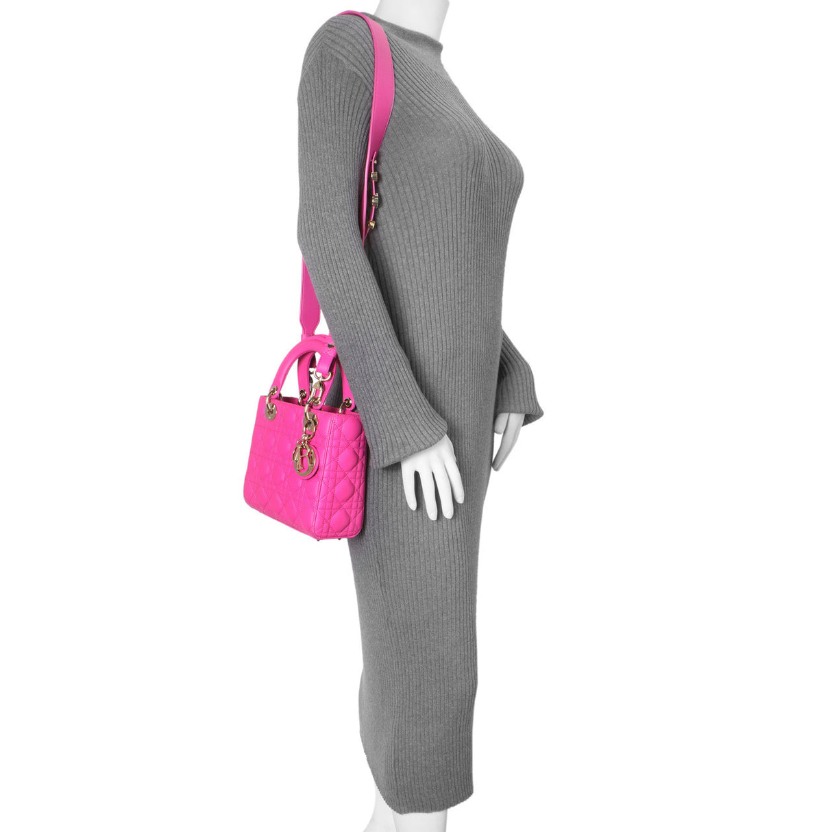 Christian Dior Magenta Lambskin Cannage Small My ABCDior Lady Dior Handbags Christian Dior