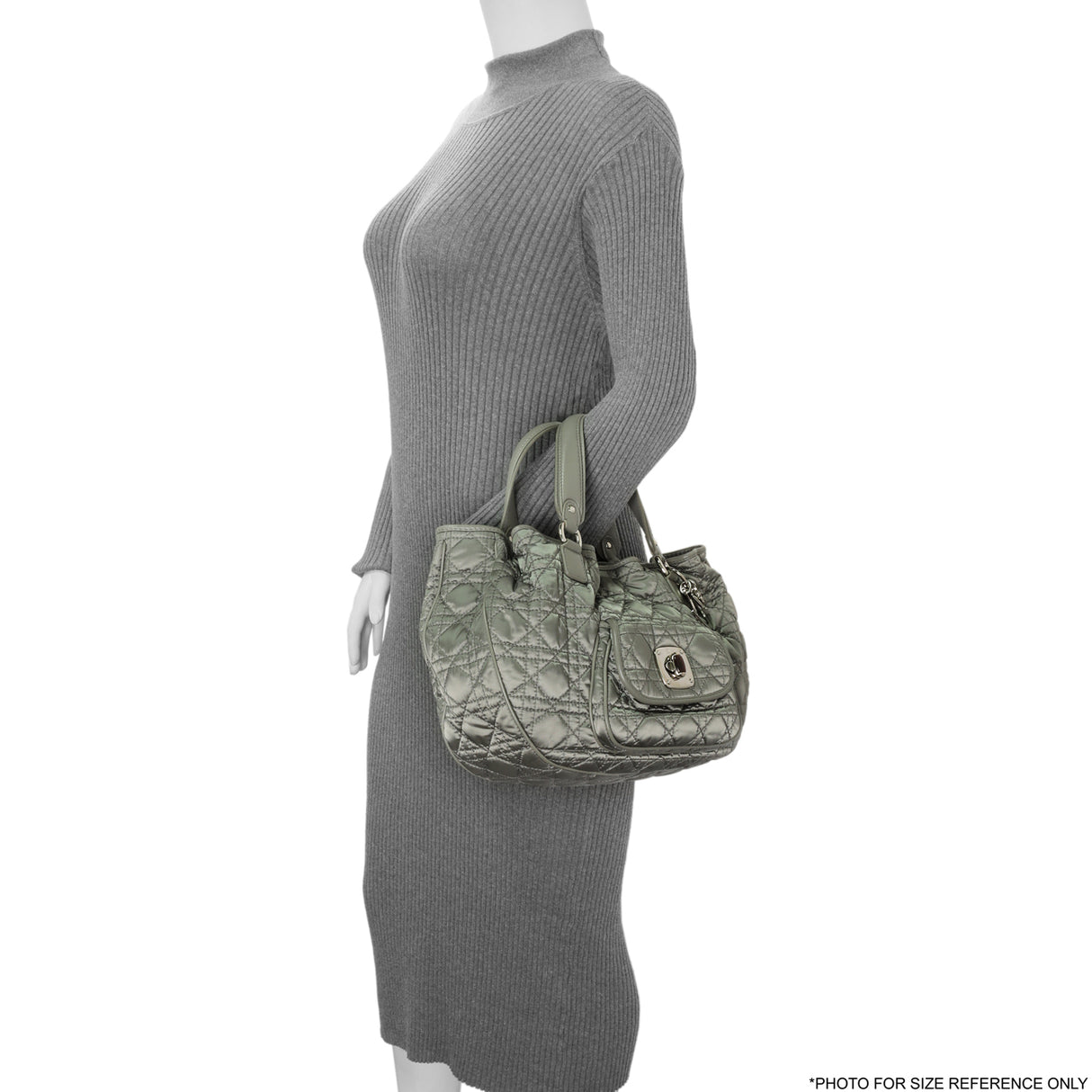 Christian Dior Grey Nylon Cannage Charming Lock Tote Handbags Christian Dior