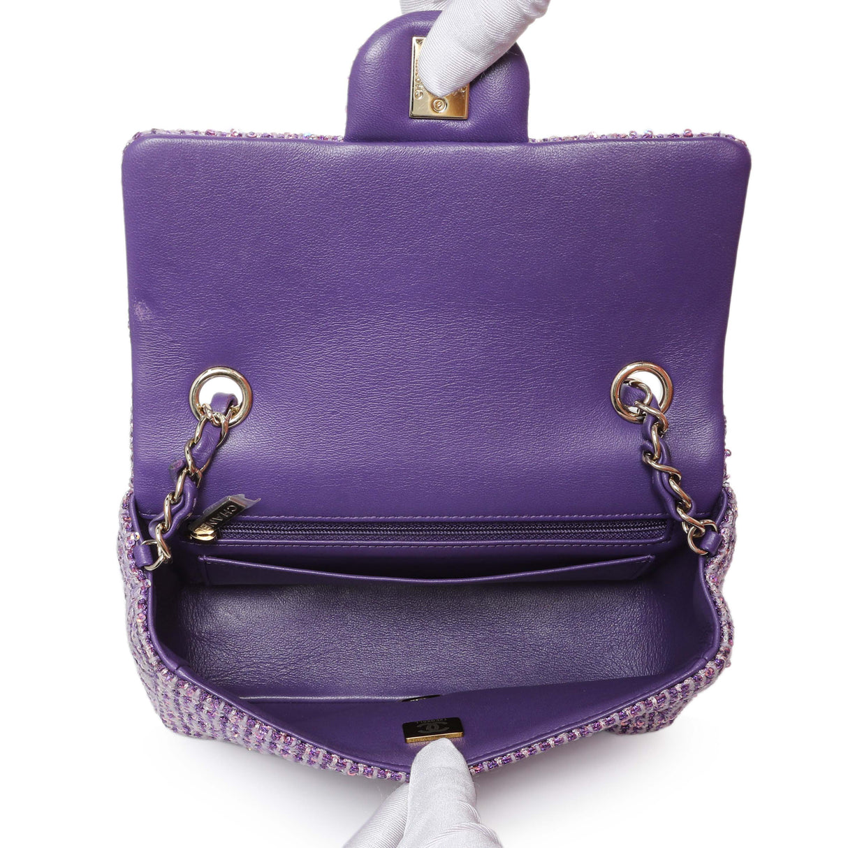Chanel Purple Tweed Sequin Mini Rectangular Flap Handbags Chanel