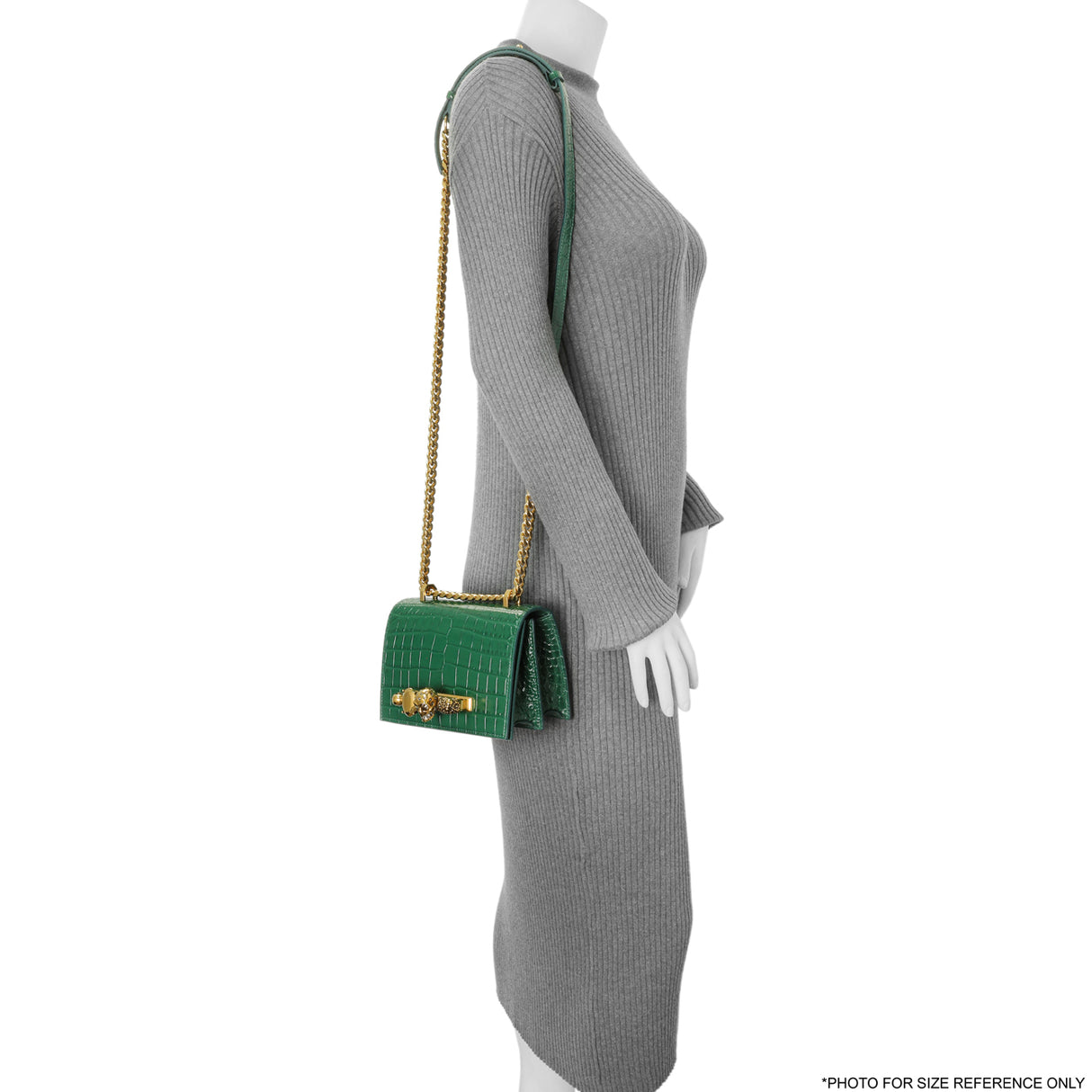 Alexander McQueen Green Crocodile Embossed Calfskin Knuckle Crossbody Handbags Alexander McQueen