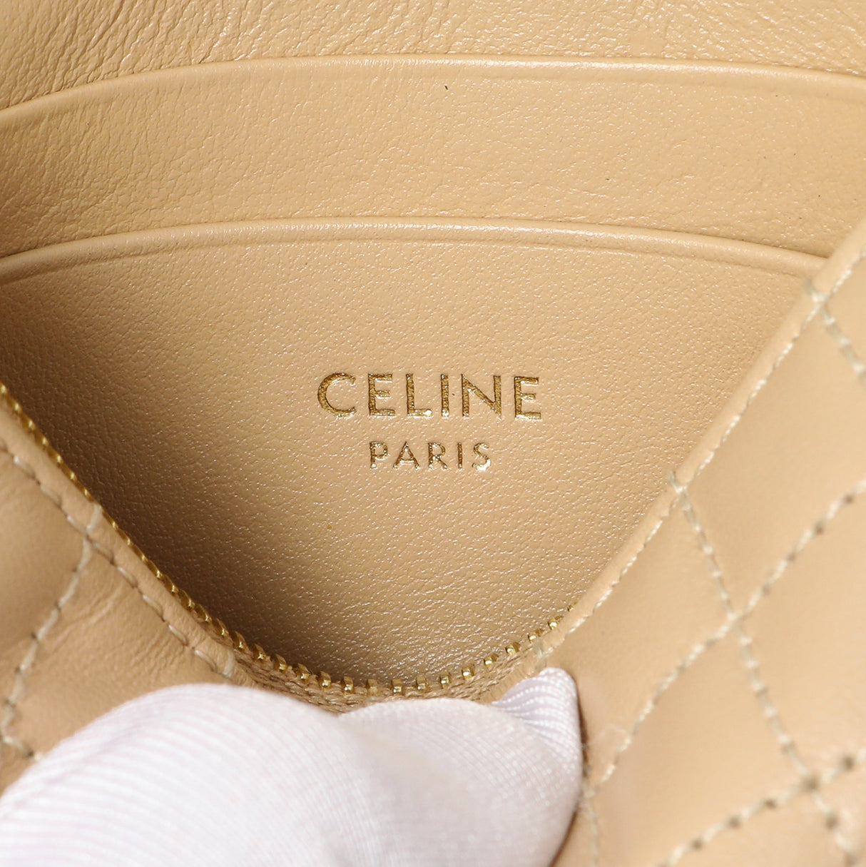 Celine Nude Calfskin Quilted C Charm Coin Card Pouch Accessories Celine