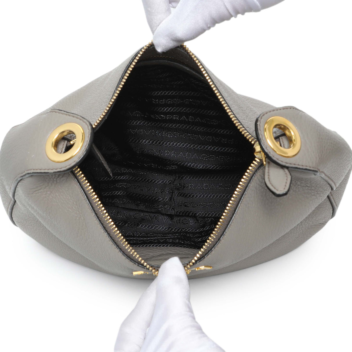 Prada Grey Vitello Phenix Zippered Messenger Hobo