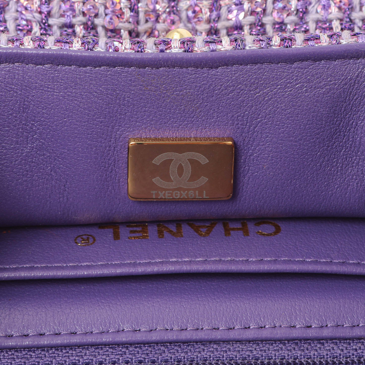 Chanel Purple Tweed Sequin Mini Rectangular Flap Handbags Chanel