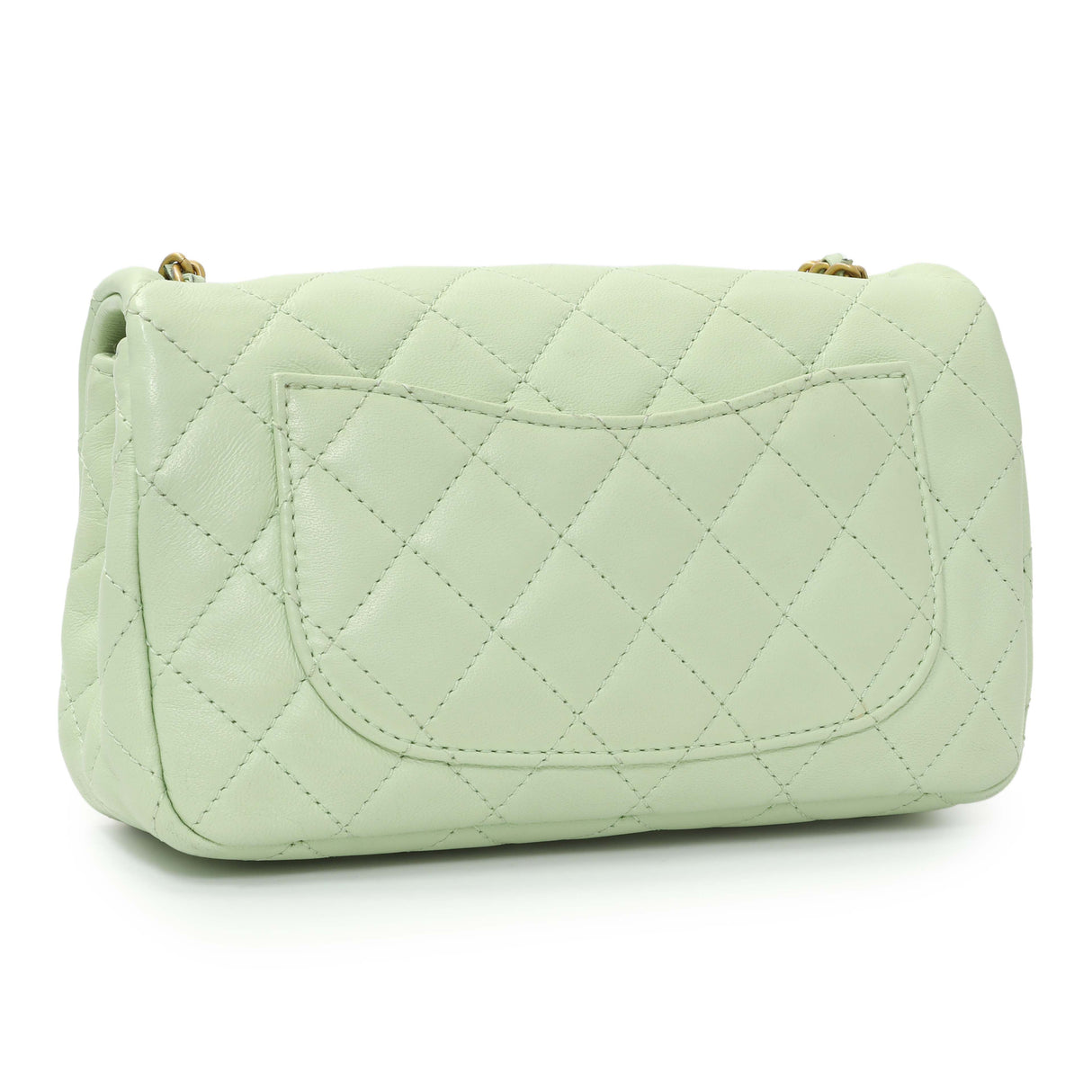 Chanel Green Quilted Lambskin Mini Pearl Crush Rectangular Flap Handbags Chanel