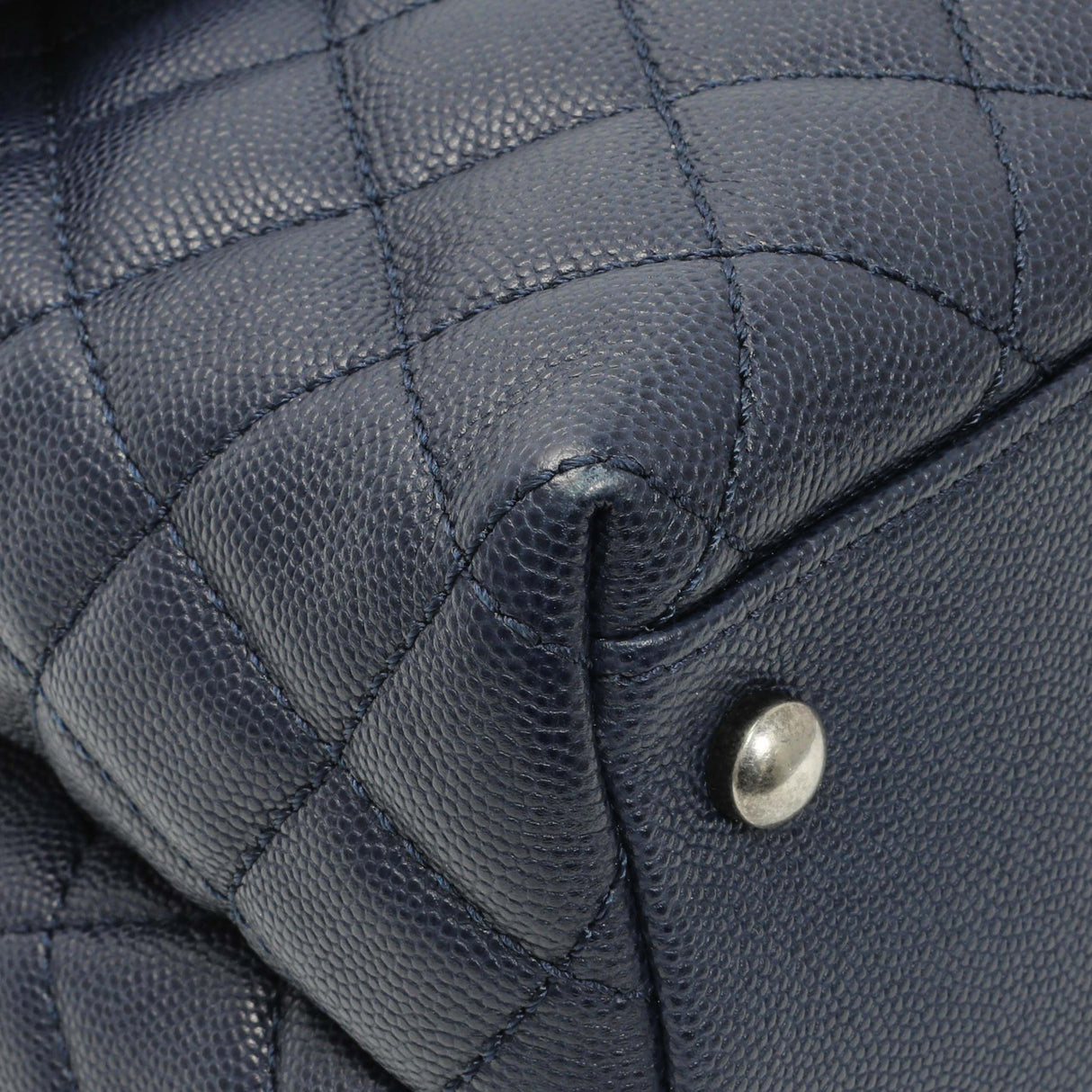 Chanel Navy Quilted Caviar Lizard Medium Coco Handle Handbags Chanel