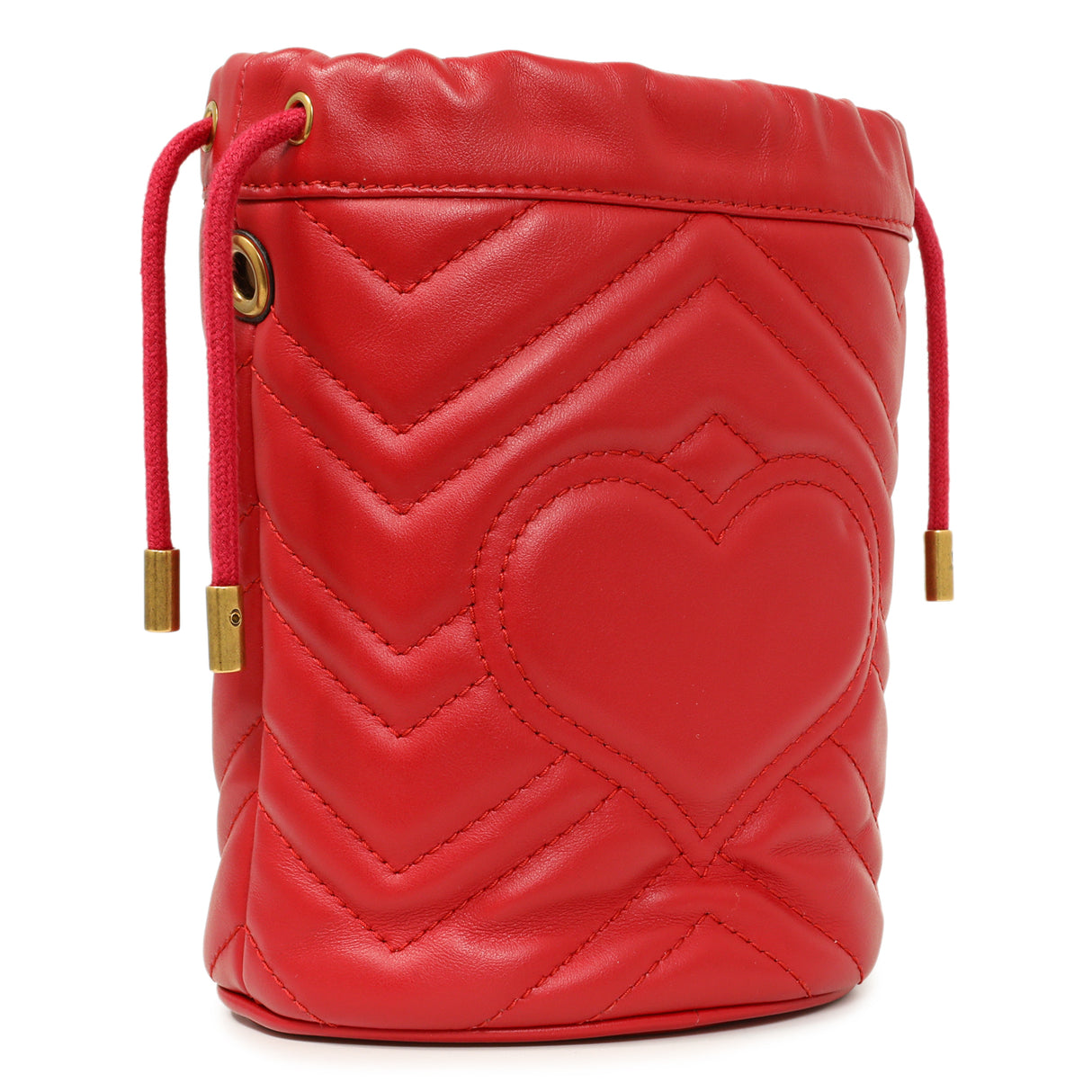 Gucci Red Calfskin Matelasse Mini GG Marmont Bucket Handbags Gucci