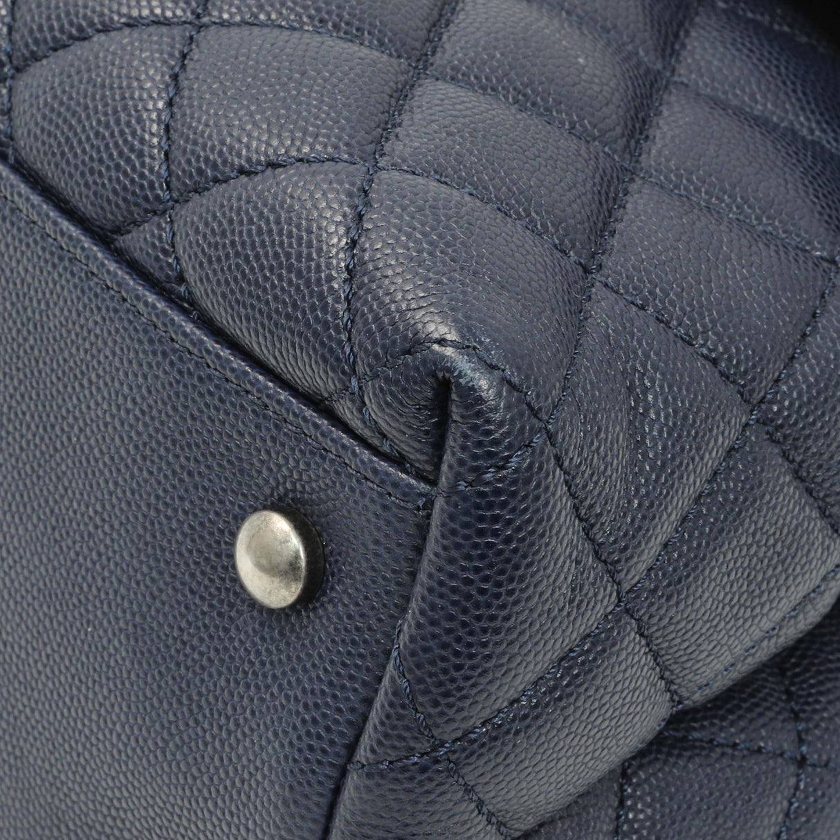 Chanel Navy Quilted Caviar Lizard Medium Coco Handle Handbags Chanel