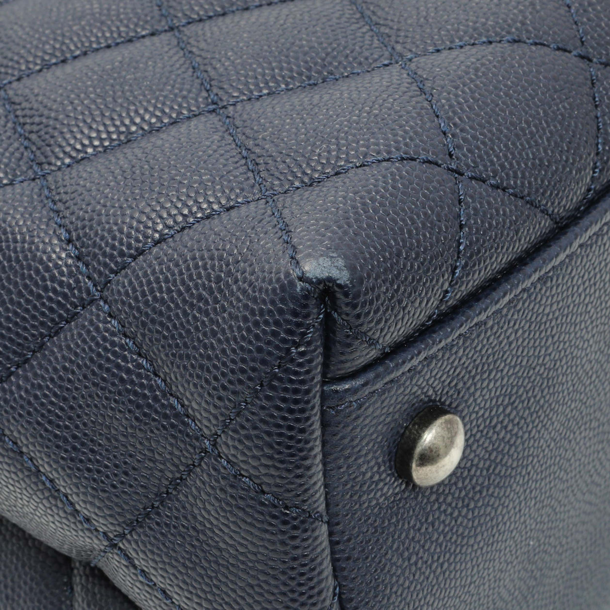 Chanel Navy Quilted Caviar Lizard Medium Coco Handle Handbags Chanel