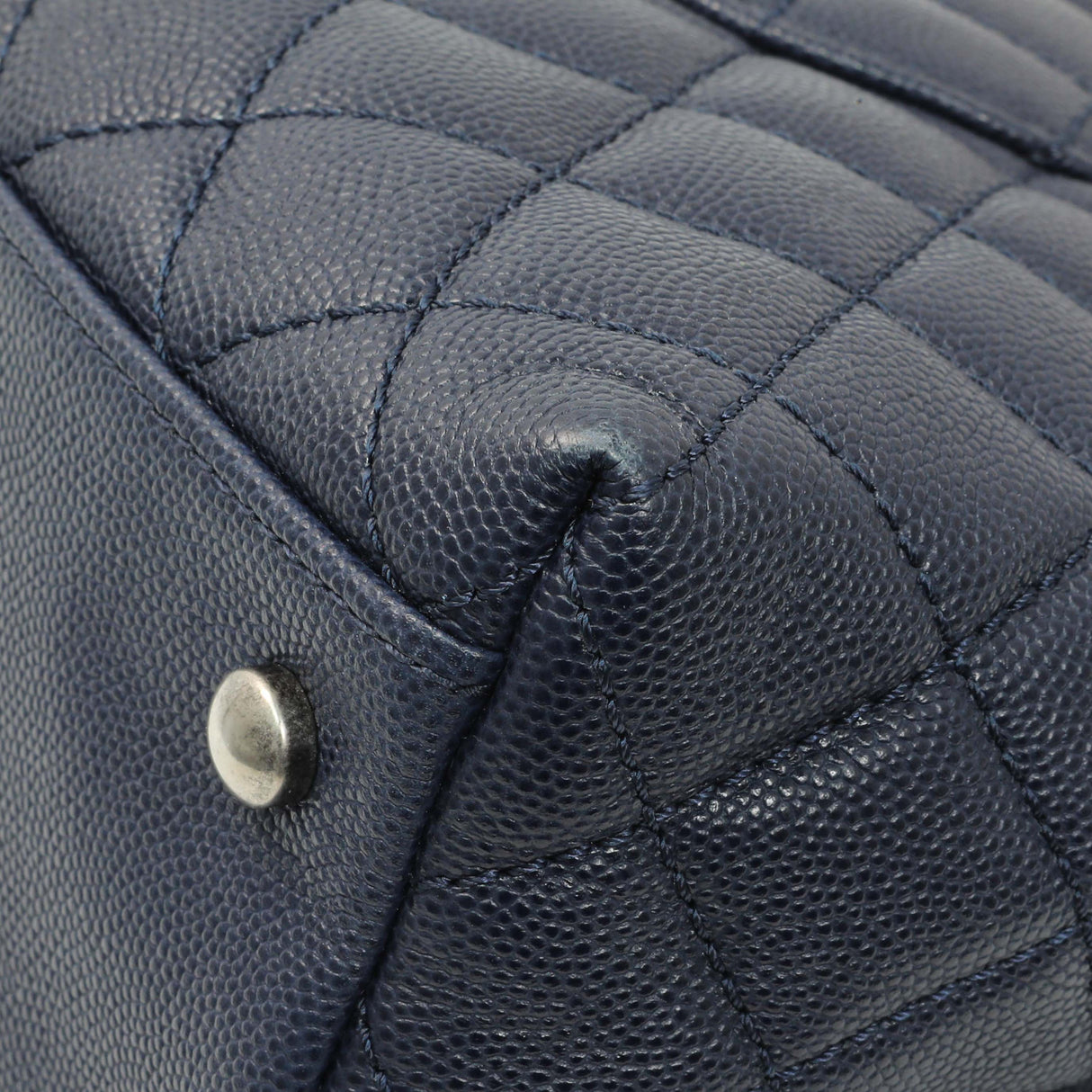 Chanel Navy Quilted Caviar Lizard Medium Coco Handle Handbags Chanel