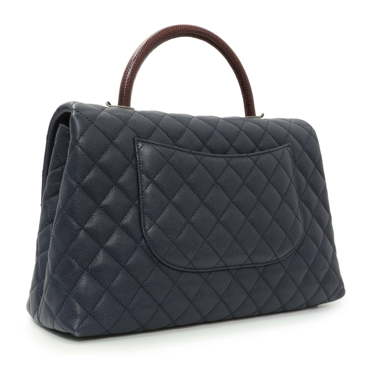 Chanel Navy Quilted Caviar Lizard Medium Coco Handle Handbags Chanel