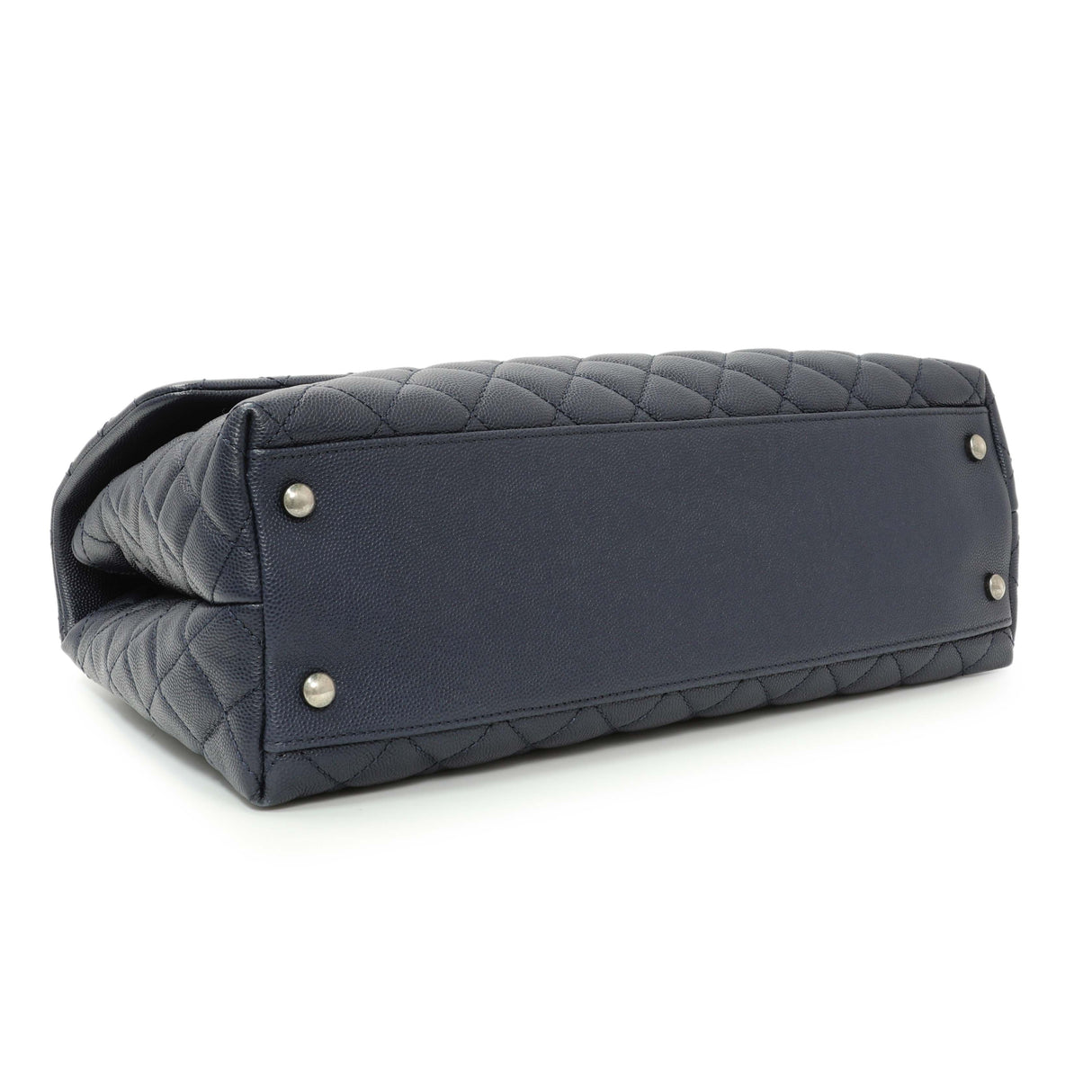 Chanel Navy Quilted Caviar Lizard Medium Coco Handle Handbags Chanel