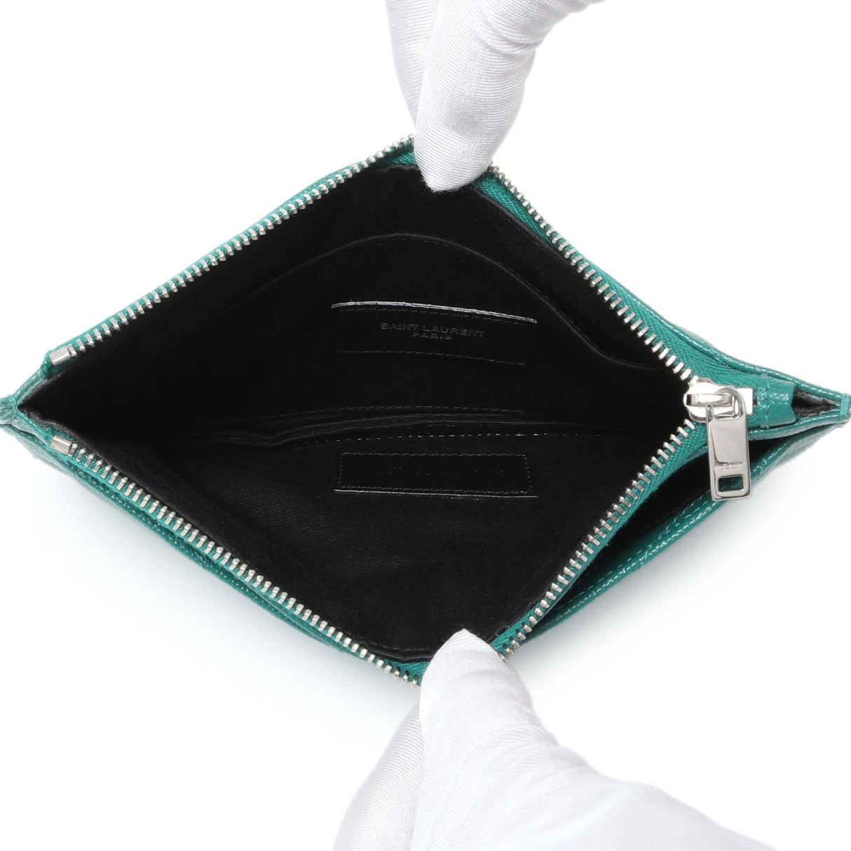 Saint Laurent Teal Grain De Poudre Chevron Monogram Bill Pouch Accessories Saint Laurent