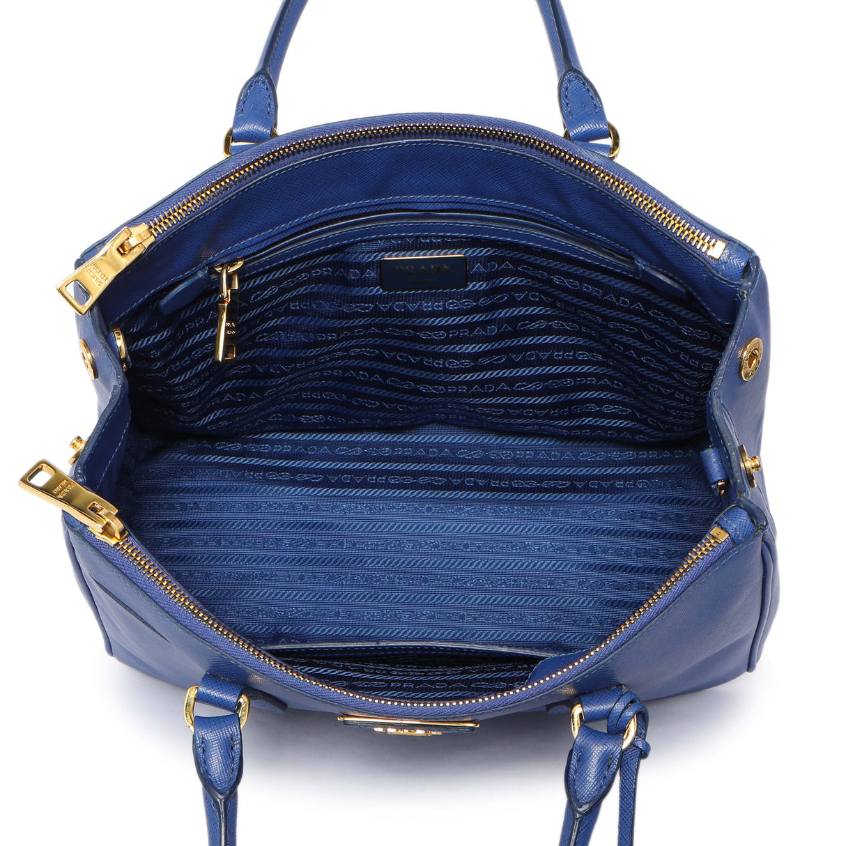 Prada Blue Saffiano Small Galleria Double Zip Tote Handbags Prada