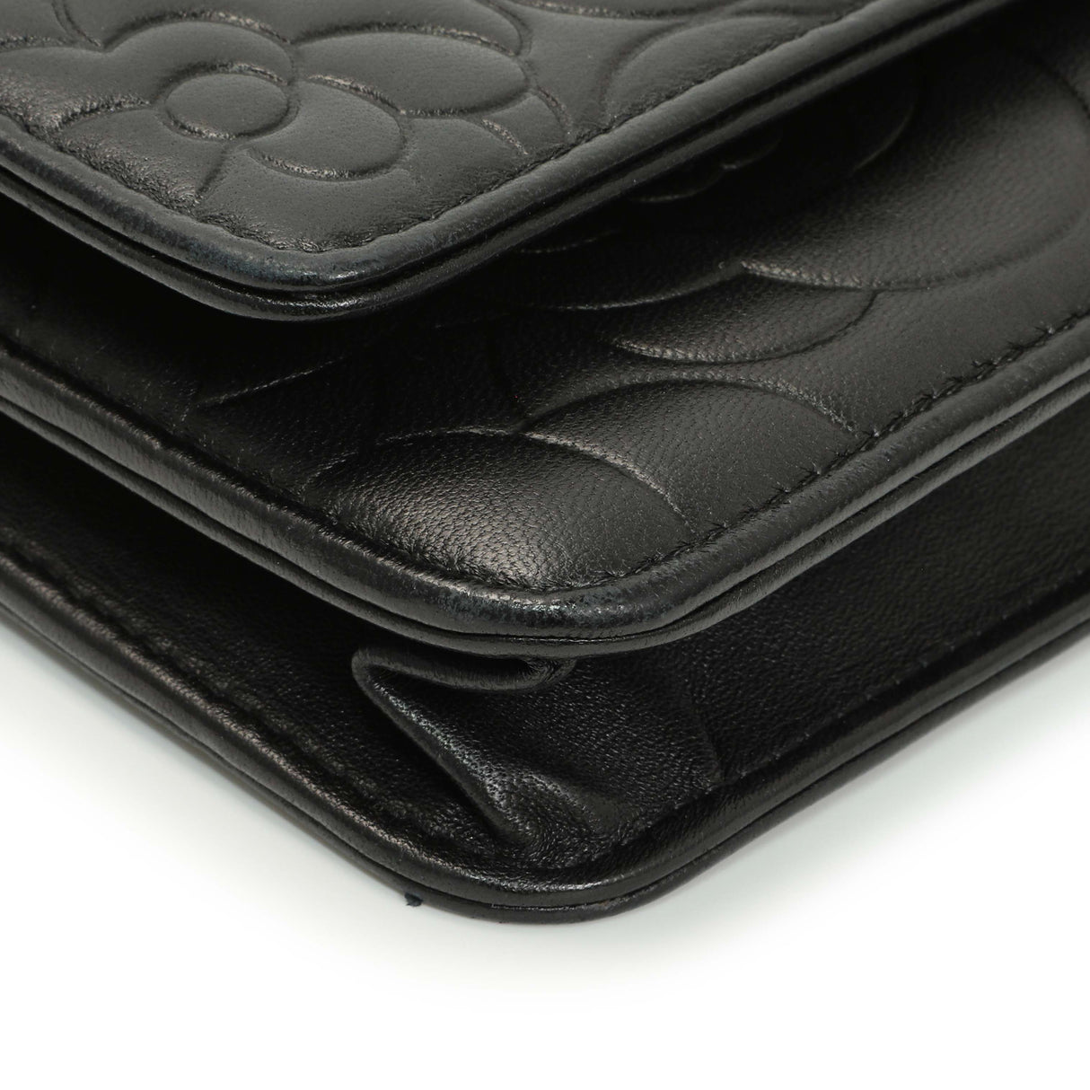 Chanel Black Lambskin Camellia Embossed Wallet on Chain Handbags Chanel