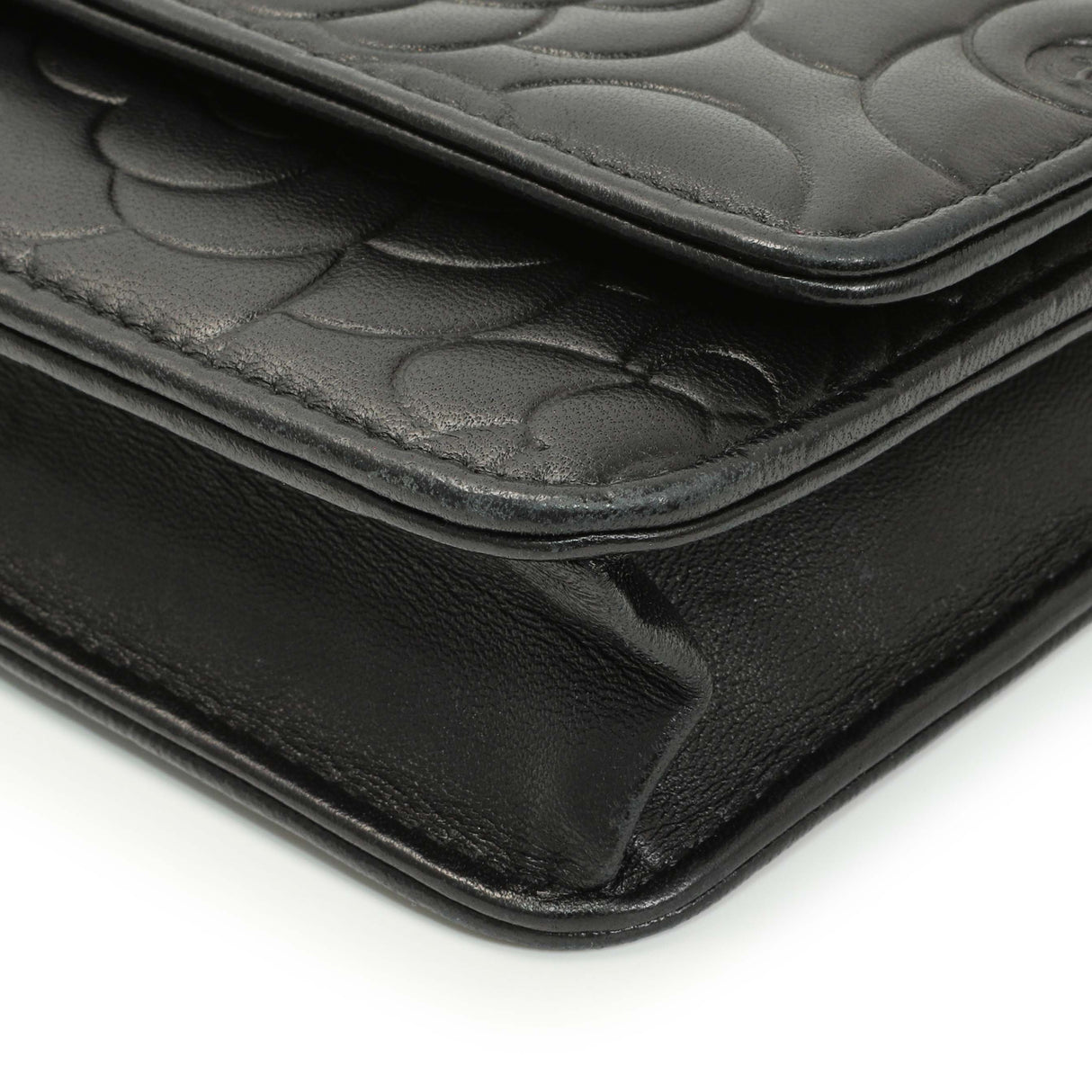 Chanel Black Lambskin Camellia Embossed Wallet on Chain Handbags Chanel