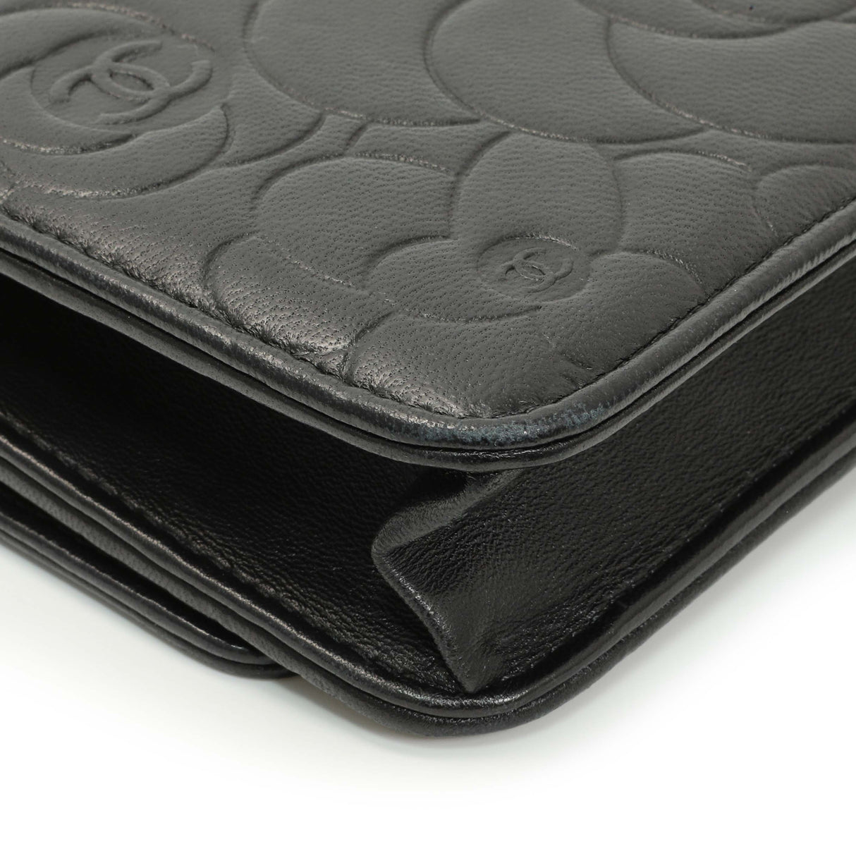 Chanel Black Lambskin Camellia Embossed Wallet on Chain Handbags Chanel