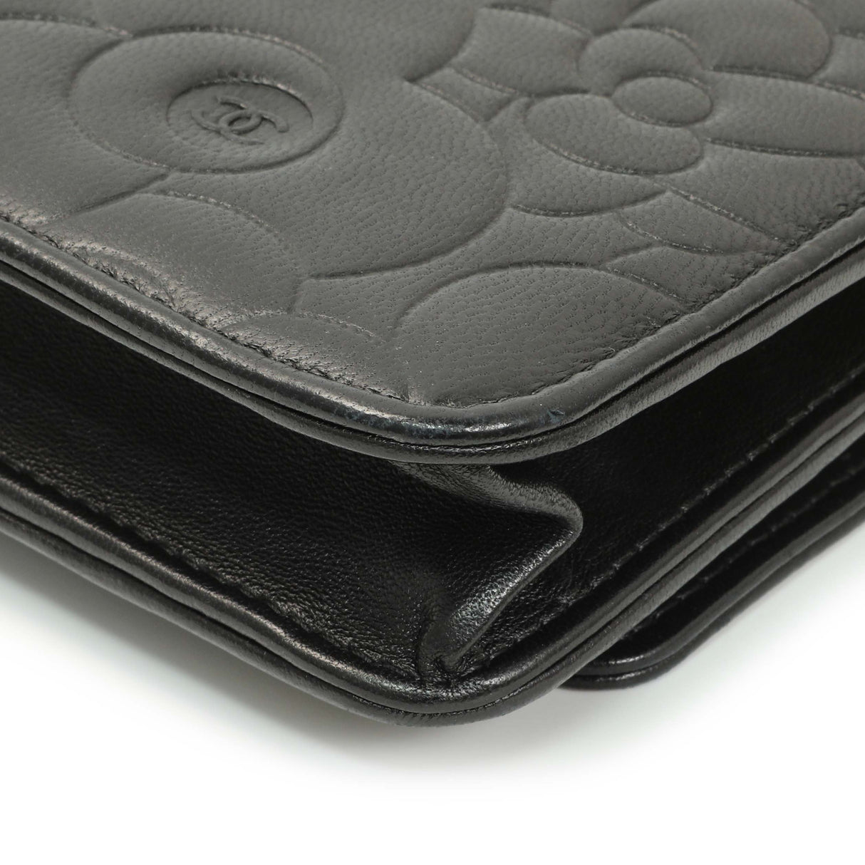 Chanel Black Lambskin Camellia Embossed Wallet on Chain Handbags Chanel