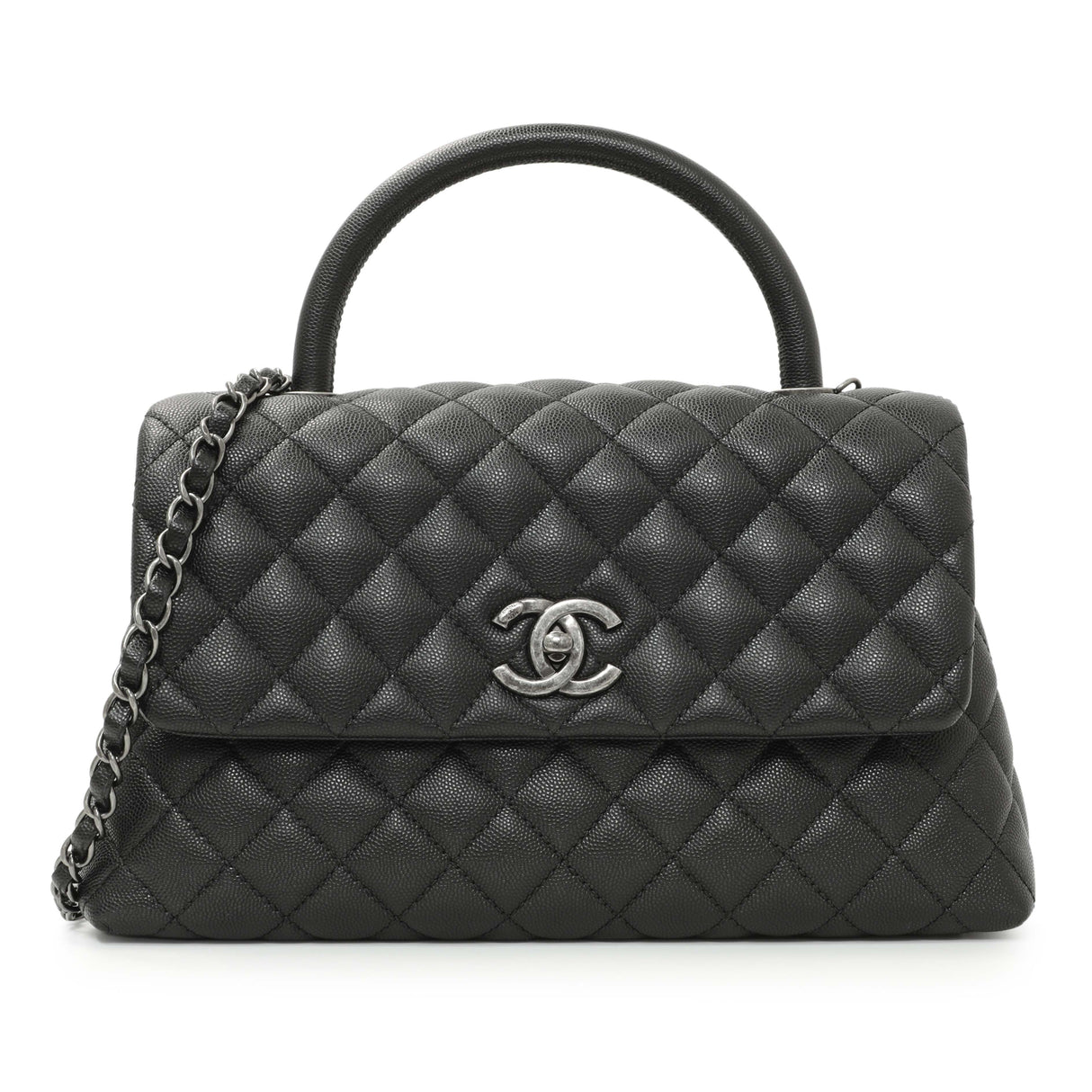 Chanel Black Quilted Caviar Small Coco Handle Handbags Chanel
