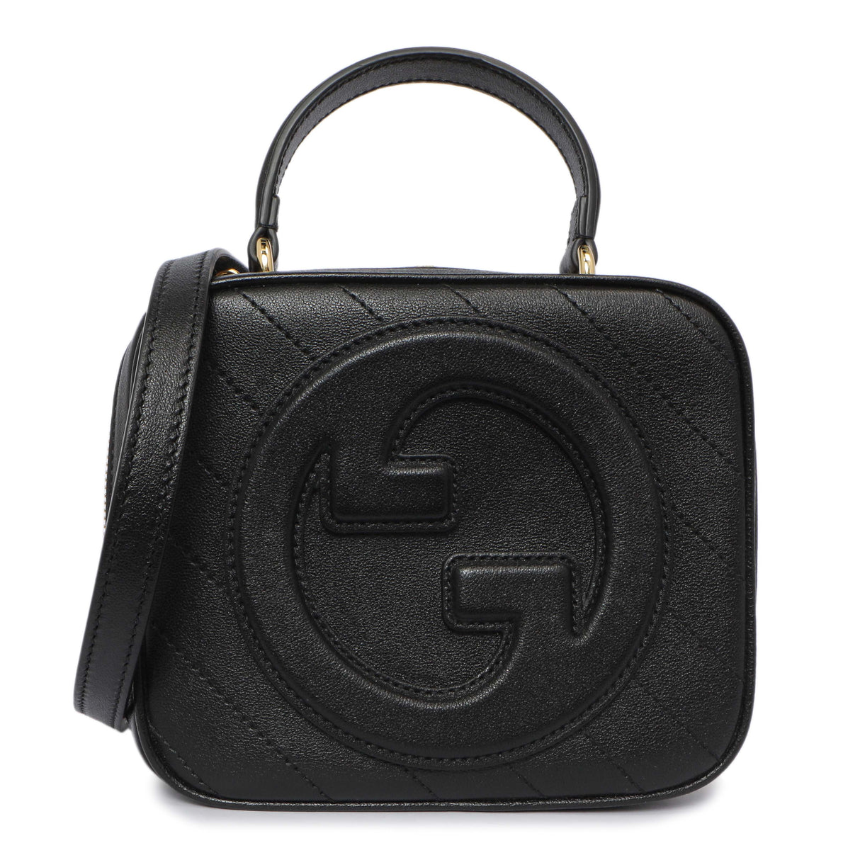 Gucci Black Calfskin Diagonal Stitched Blondie Top Handle Handbags Gucci