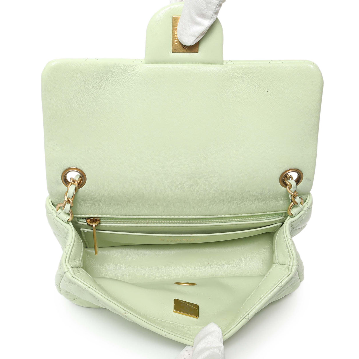 Chanel Green Quilted Lambskin Mini Pearl Crush Rectangular Flap Handbags Chanel