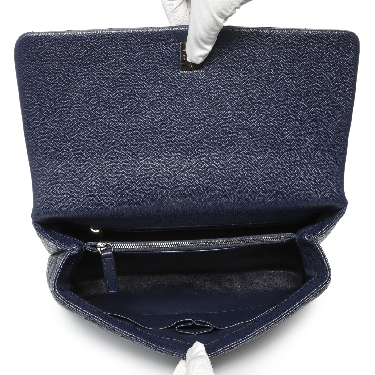 Chanel Navy Quilted Caviar Lizard Medium Coco Handle Handbags Chanel