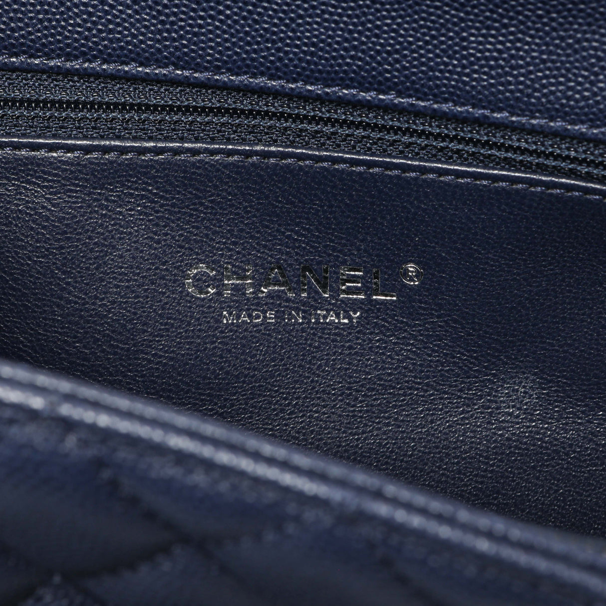 Chanel Navy Quilted Caviar Lizard Medium Coco Handle Handbags Chanel