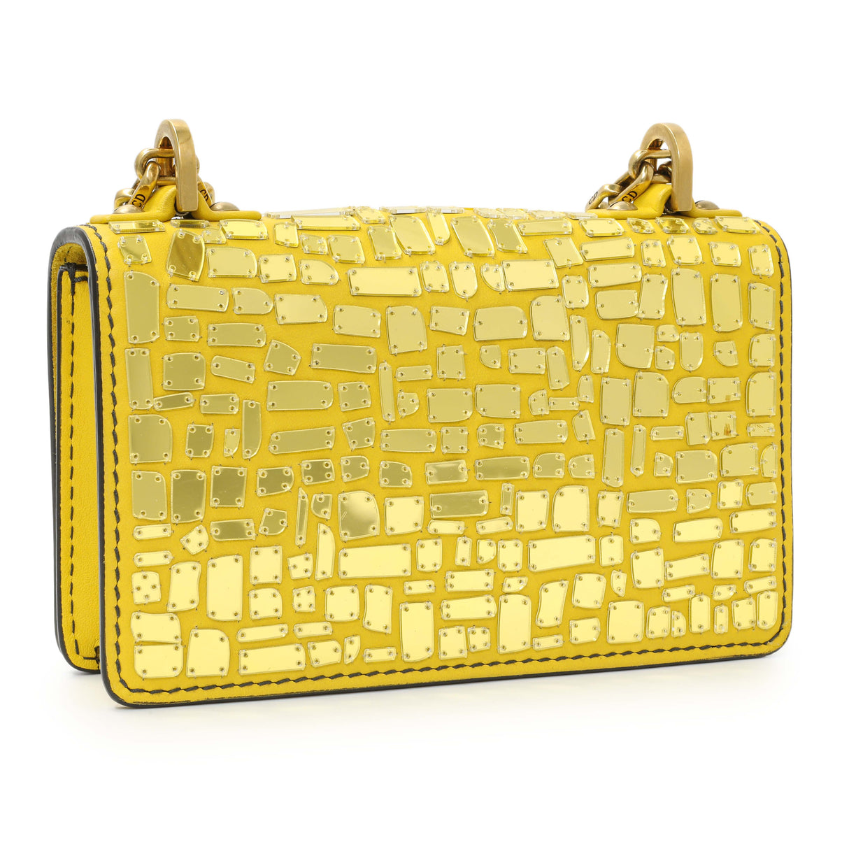 Christian Dior Yellow Suede Mosaic of Mirrors Mini J'Adior Chain Flap Handbags Christian Dior