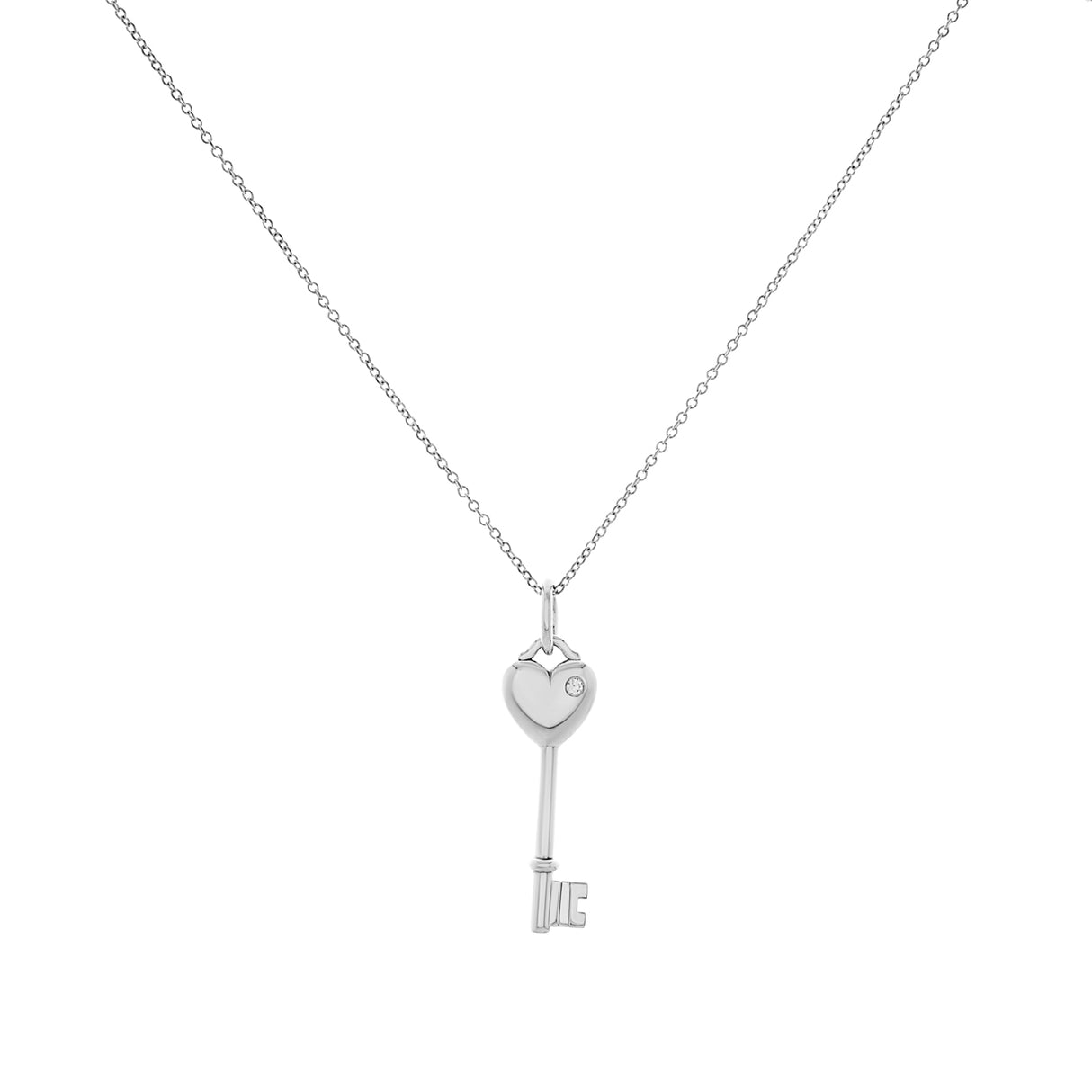 Tiffany & Co. Sterling Silver Diamond Heart Key Pendant Necklace Designer Jewellery Tiffany and Co