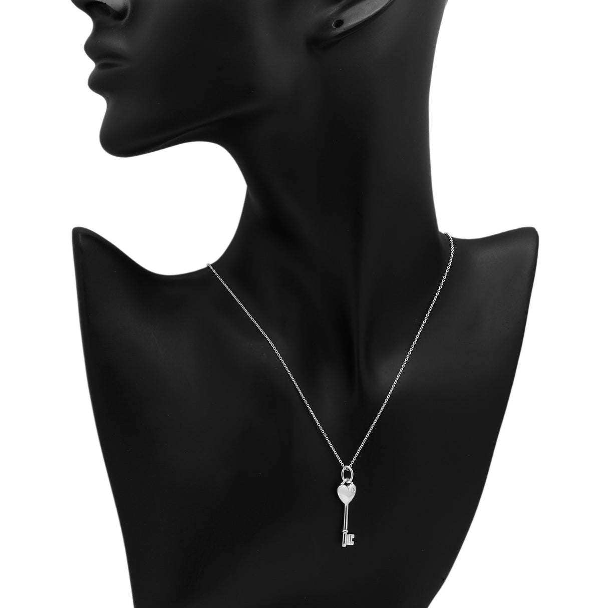 Tiffany & Co. Sterling Silver Diamond Heart Key Pendant Necklace Designer Jewellery Tiffany and Co