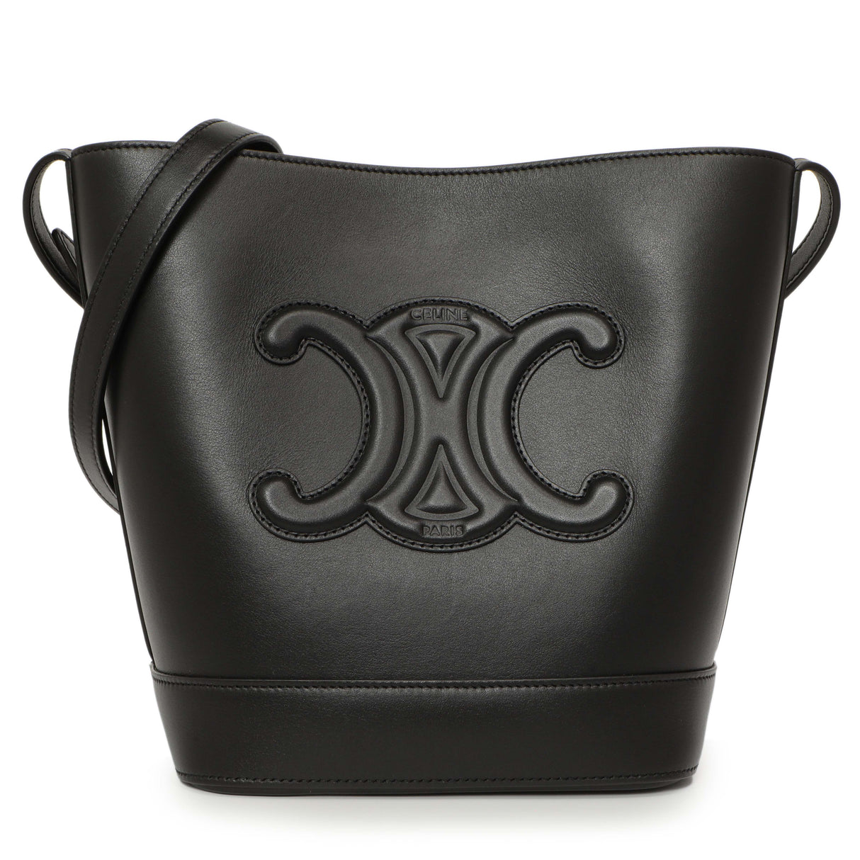 Celine Black Smooth Calfskin Triomphe Small Bucket Bag Handbags Celine