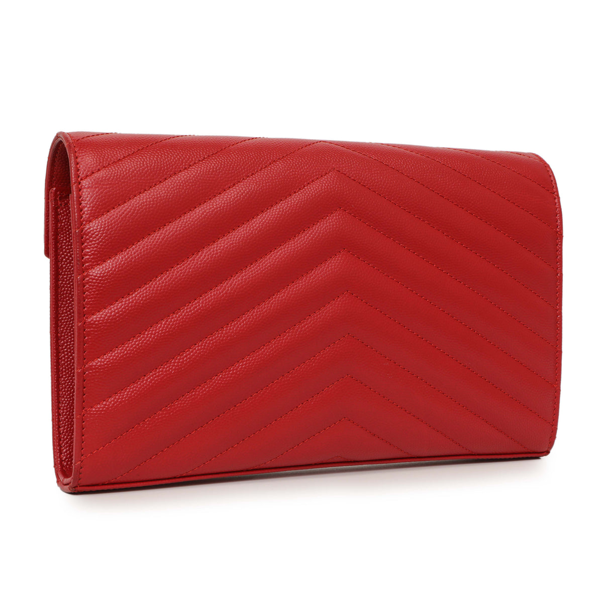 Saint Laurent Red Grain De Poudre Matelasse Chevron Monogram Chain Wallet Handbags Saint Laurent