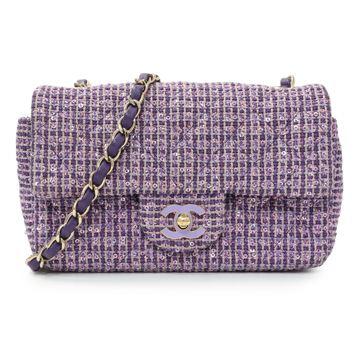 Chanel Purple Tweed Sequin Mini Rectangular Flap Handbags Chanel