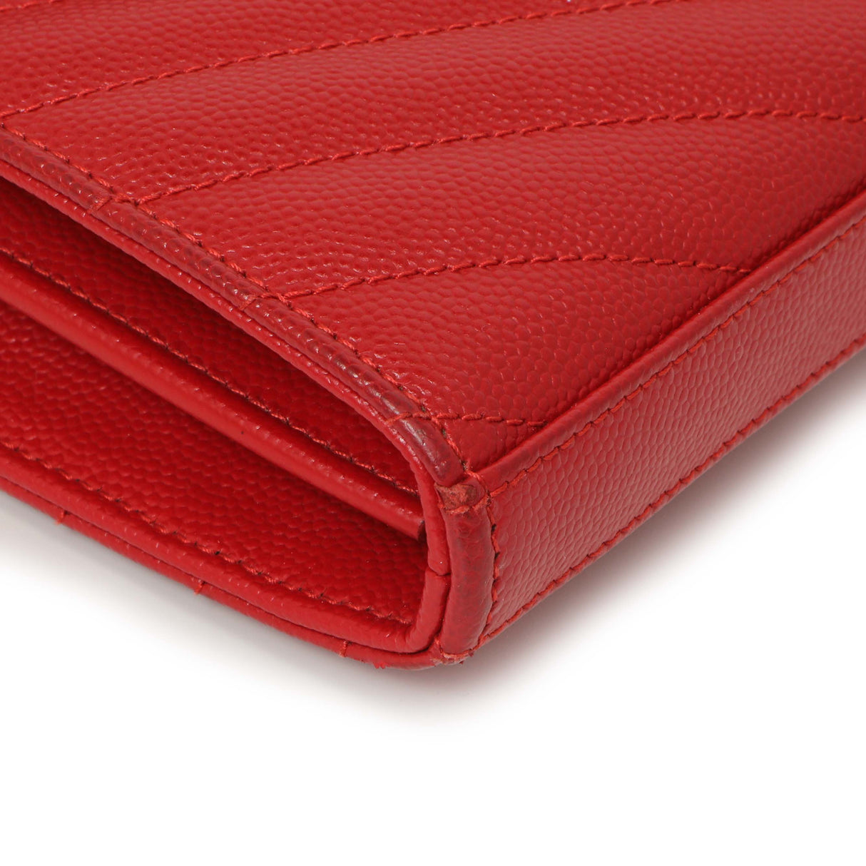 Saint Laurent Red Grain De Poudre Matelasse Chevron Monogram Chain Wallet Handbags Saint Laurent