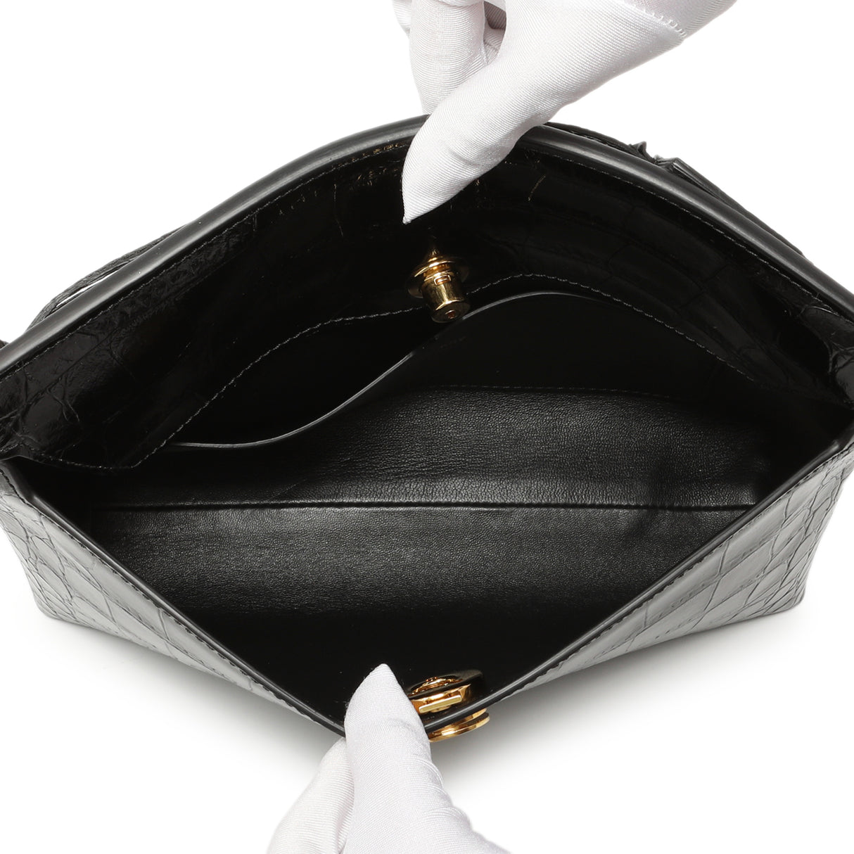 Burberry Black Crocodile Embossed Small Society Clutch Handbags Burberry