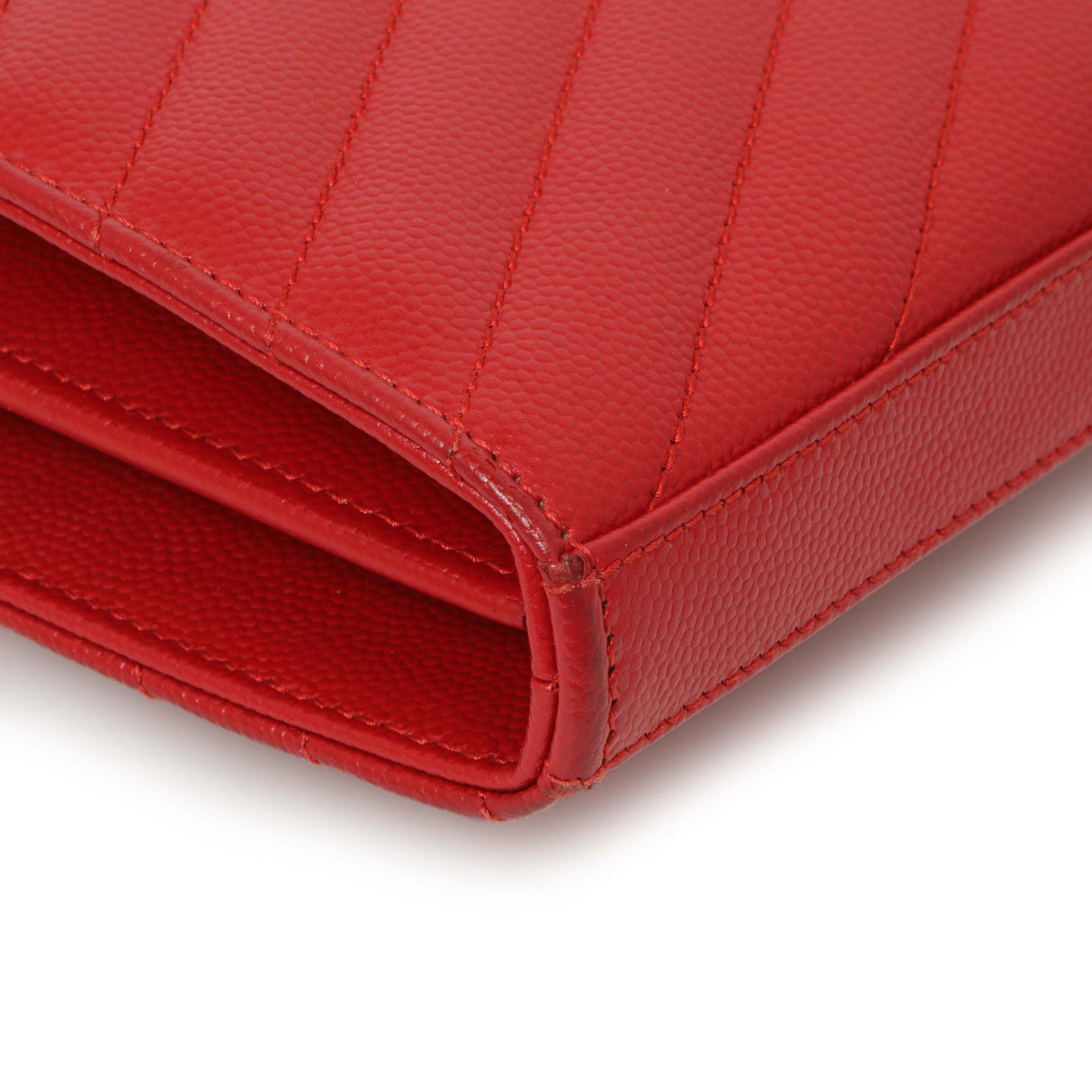 Saint Laurent Red Grain De Poudre Matelasse Chevron Monogram Chain Wallet Handbags Saint Laurent