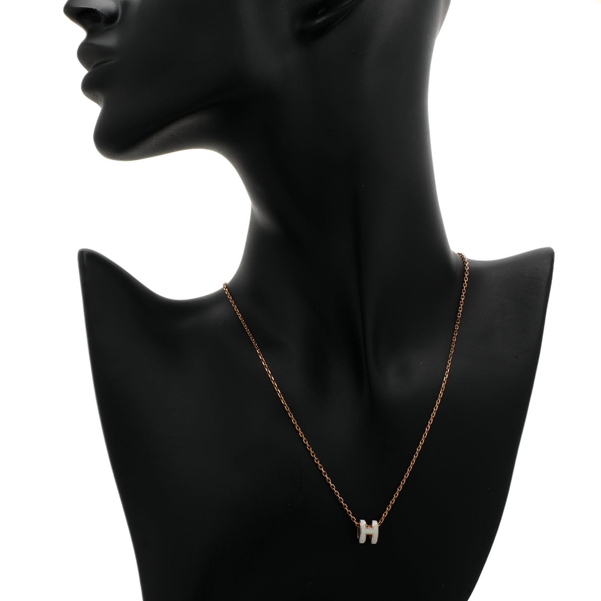 Hermes Rose Gold White Lacquer Mini Pop H Pendant Necklace Designer Jewellery Hermes