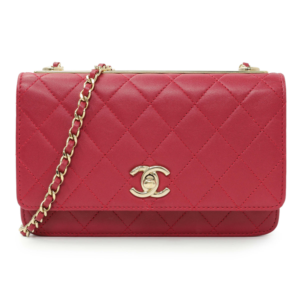 Chanel Dark Pink Quilted Lambskin Trendy CC Wallet On Chain Handbags Chanel