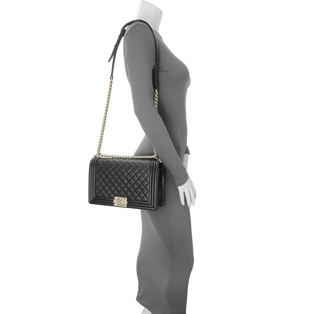 Chanel Black Quilted Caviar New Medium Boy Flap Handbags Chanel