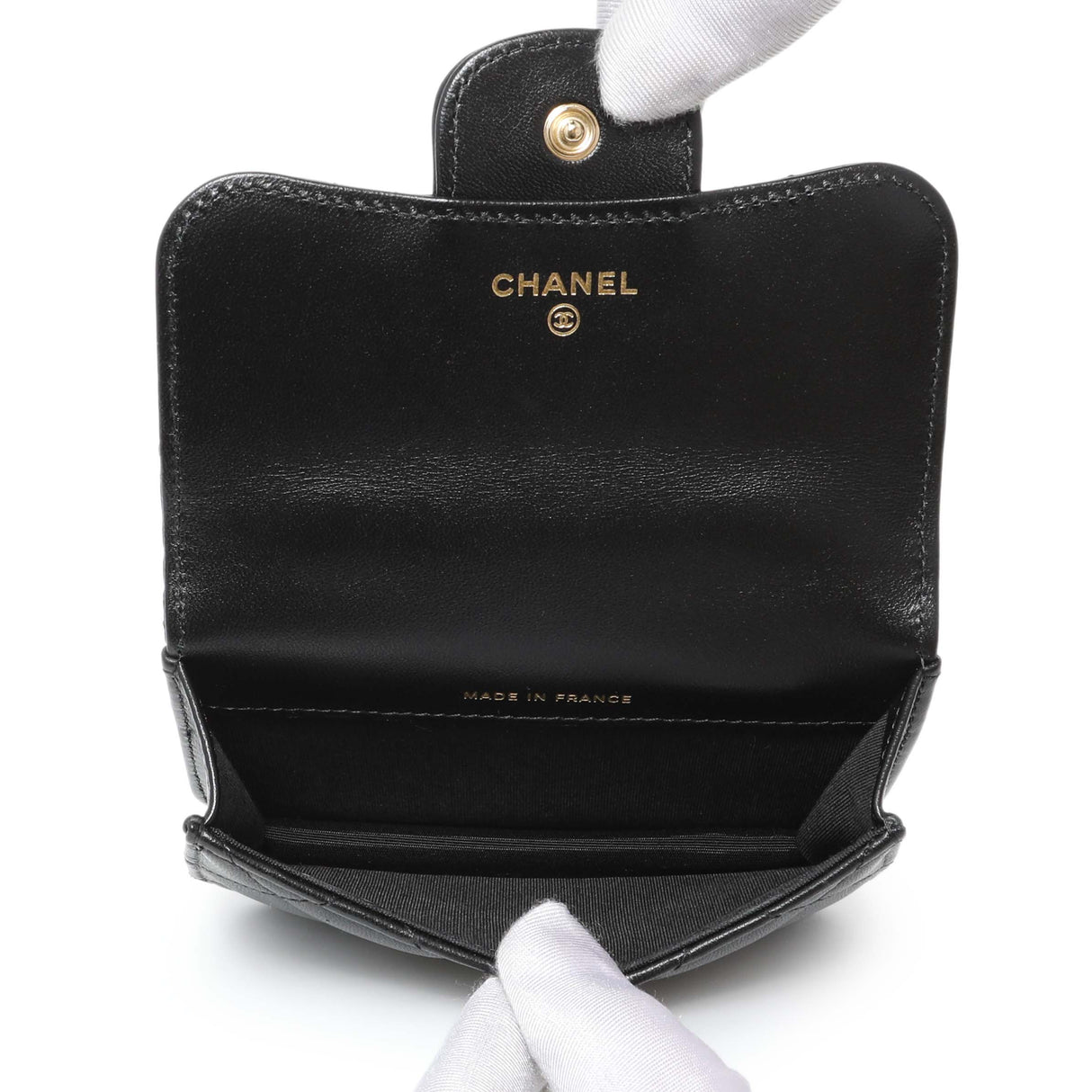 Chanel Black Lambskin Top Handle Flap Coin Purse With Chain