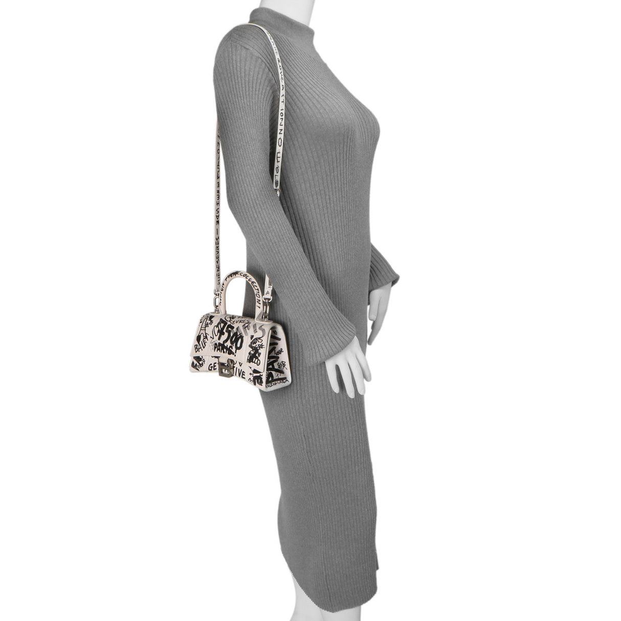 Balenciaga White Calfskin Graffiti Hourglass Top Handle Bag XS Handbags Balenciaga