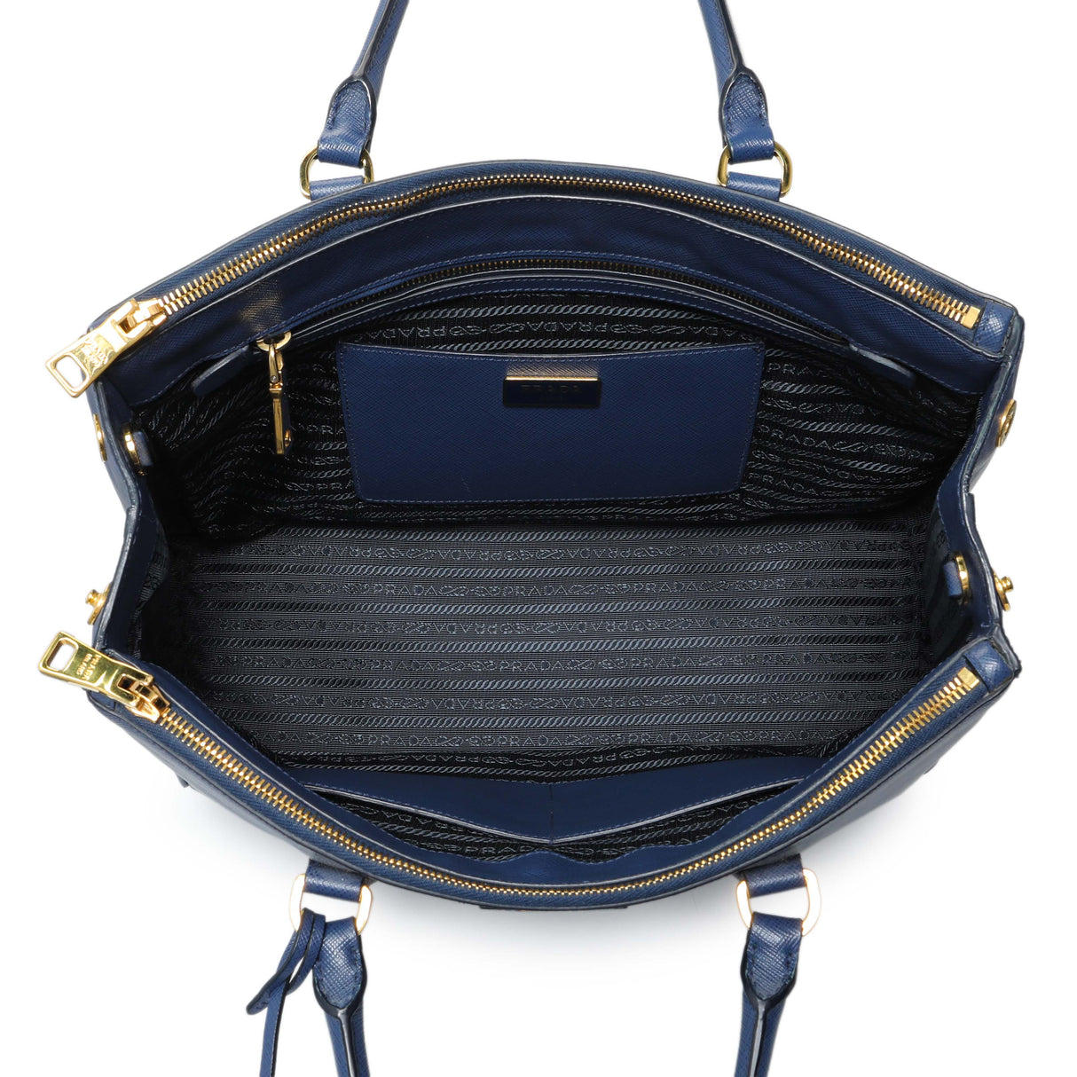 Prada Blue Saffiano Medium Galleria Double Zip Tote Handbags Prada