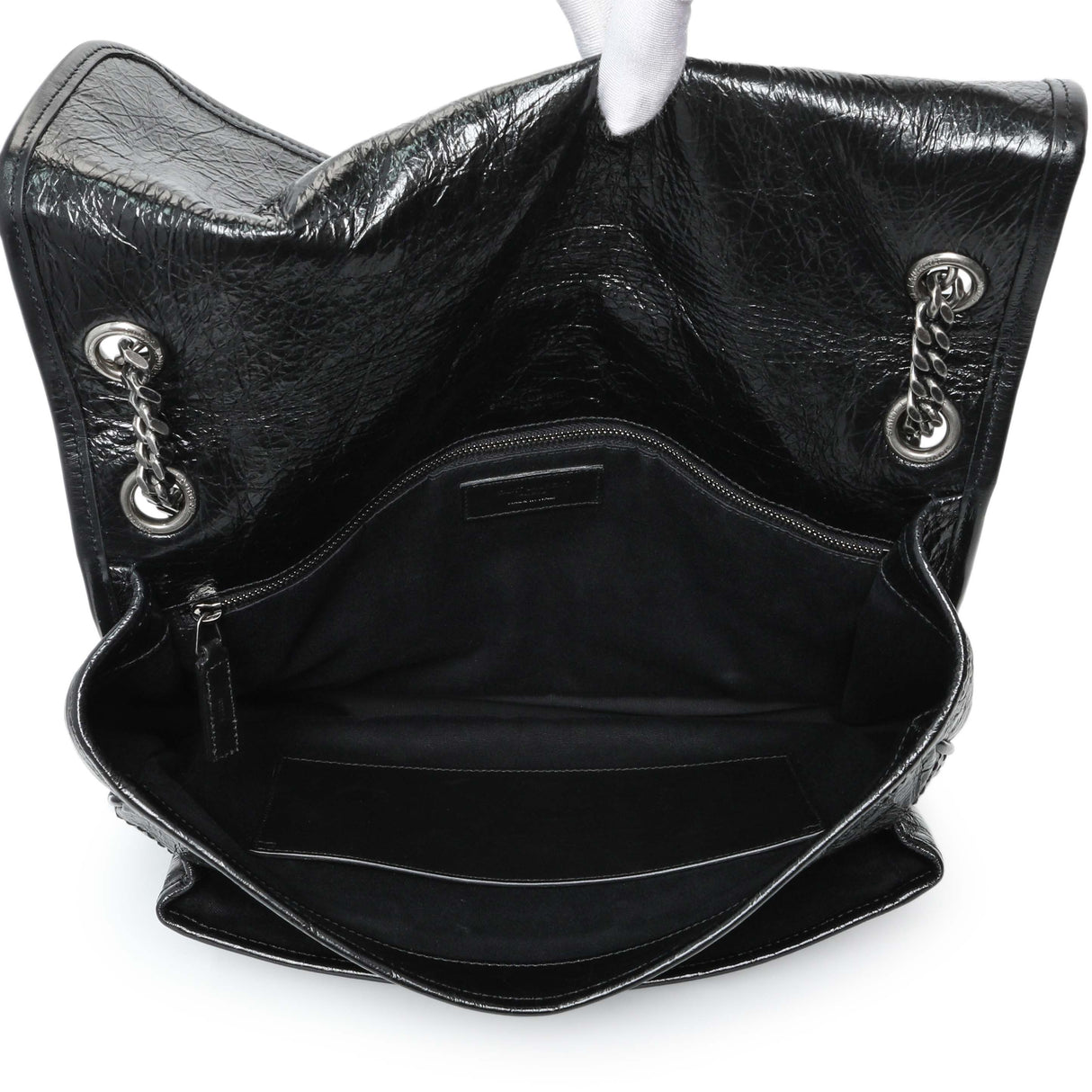 Saint Laurent Black Crinkled Calfskin Matelasse Monogram Large Niki Chain Satchel Handbags Saint Laurent