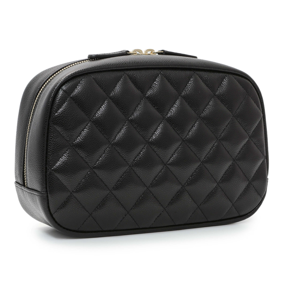 Chanel Black Caviar Quilted Medium Curvy Pouch Cosmetic Case Accessories Chanel
