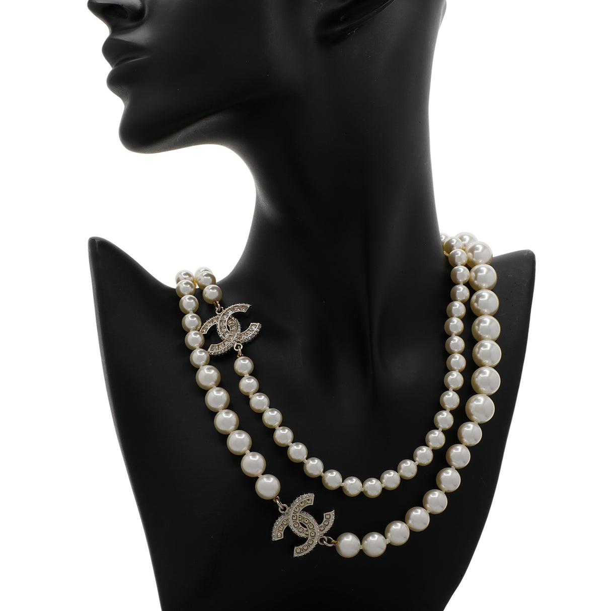 Chanel Pearl Crystal CC Long Necklace Designer Jewellery Chanel