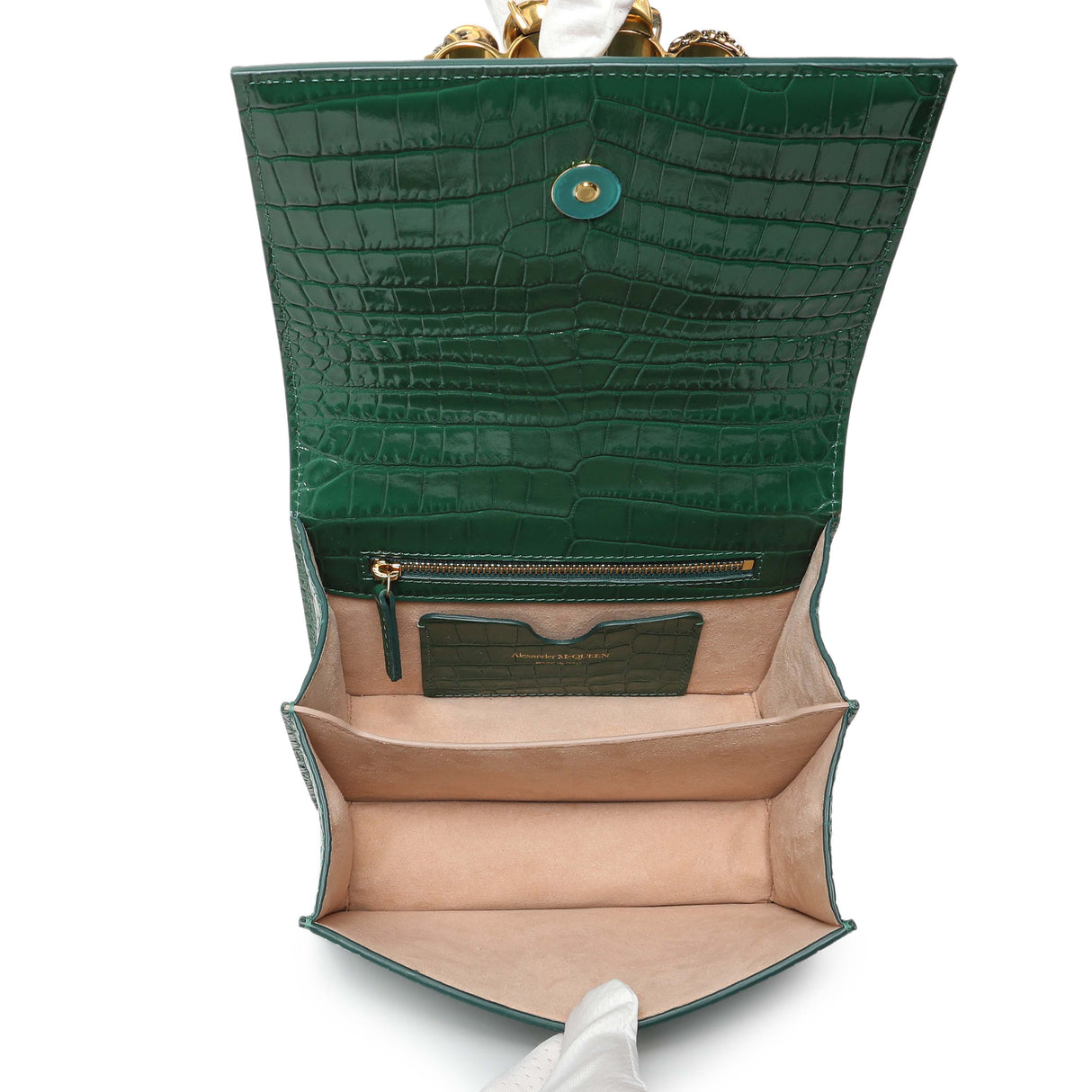 Alexander McQueen Green Crocodile Embossed Calfskin Knuckle Crossbody Handbags Alexander McQueen