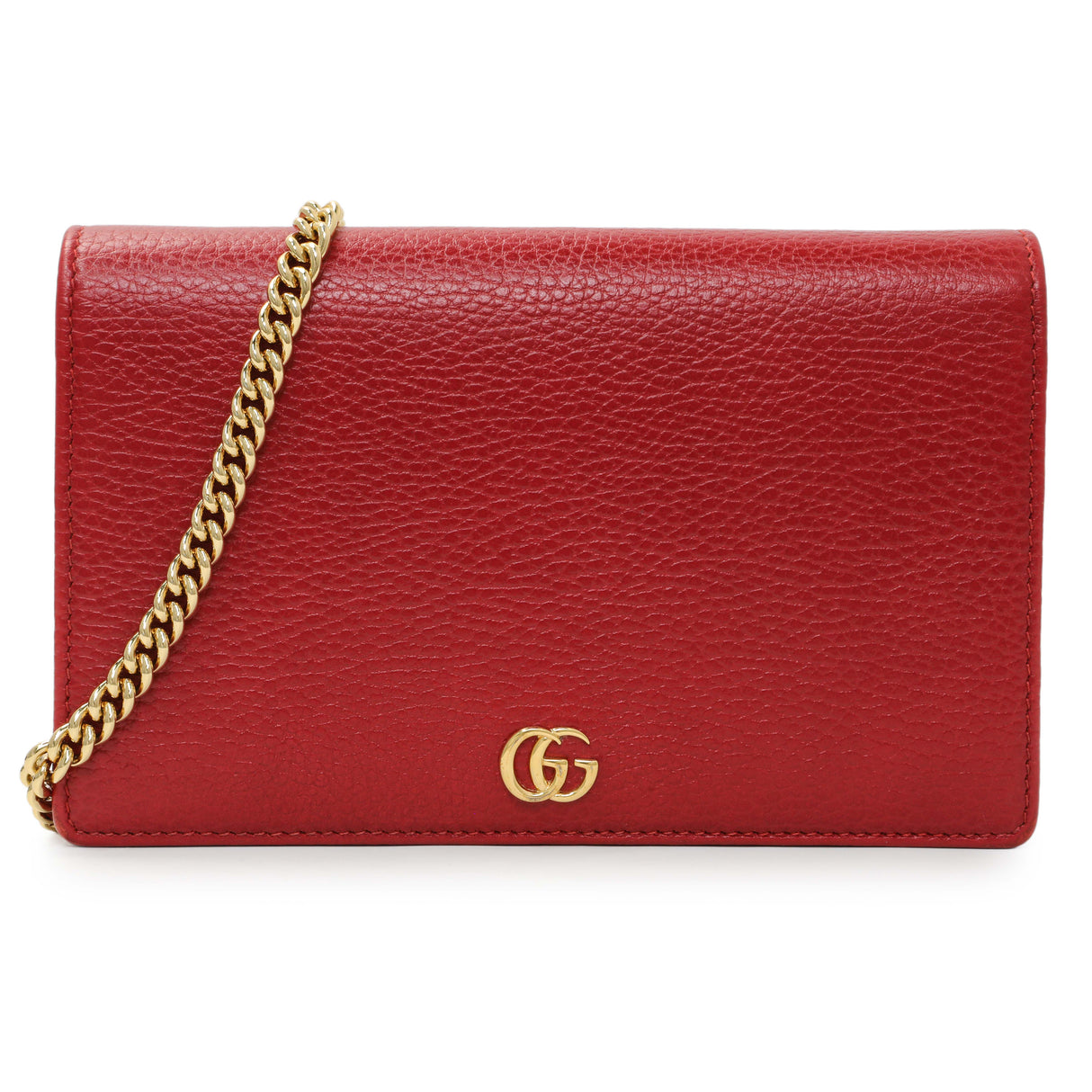 Gucci Hibiscus Red Dollar Calfskin Mini GG Marmont Chain Wallet Handbags Gucci